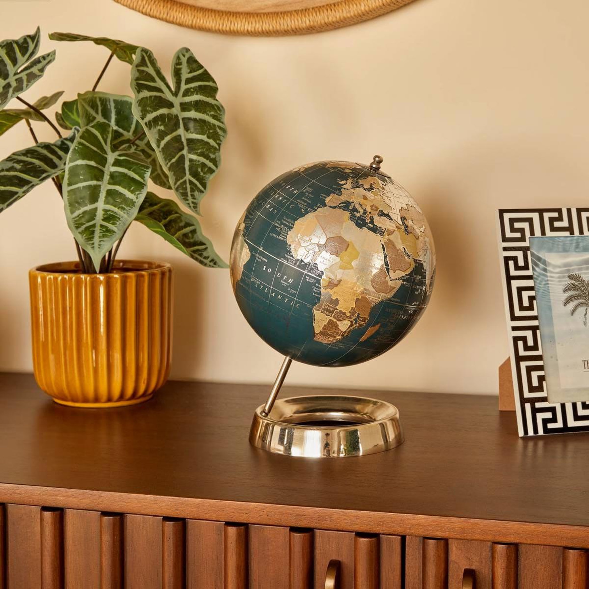 Voir la diapositive 3 : ATMOSPHERA Globe déco  the palm resort  28cm bleu