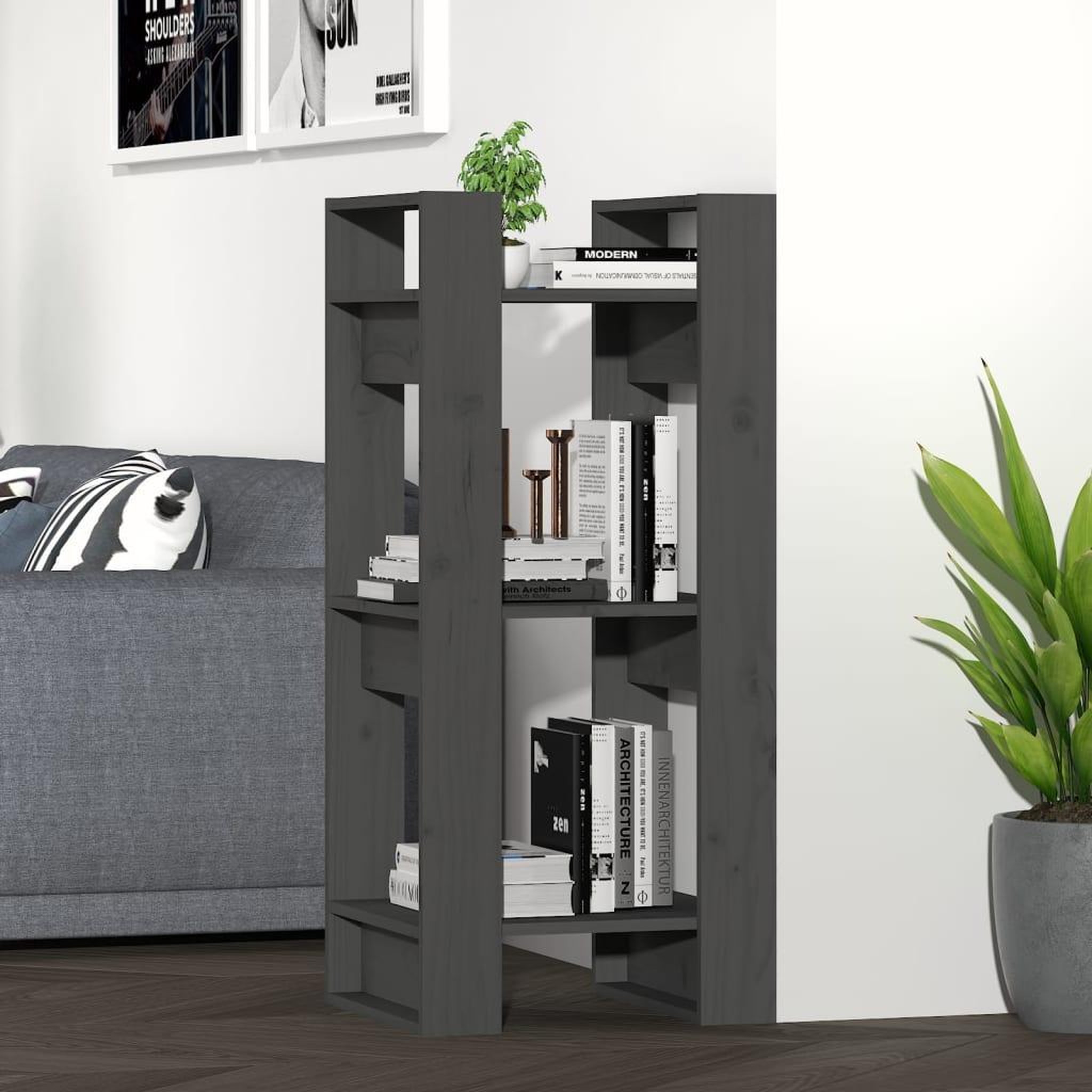 Voir la diapositive 1 : VIDAXL Bibliotheque/Separateur de piece Gris 41x35x91 cm Pin solide