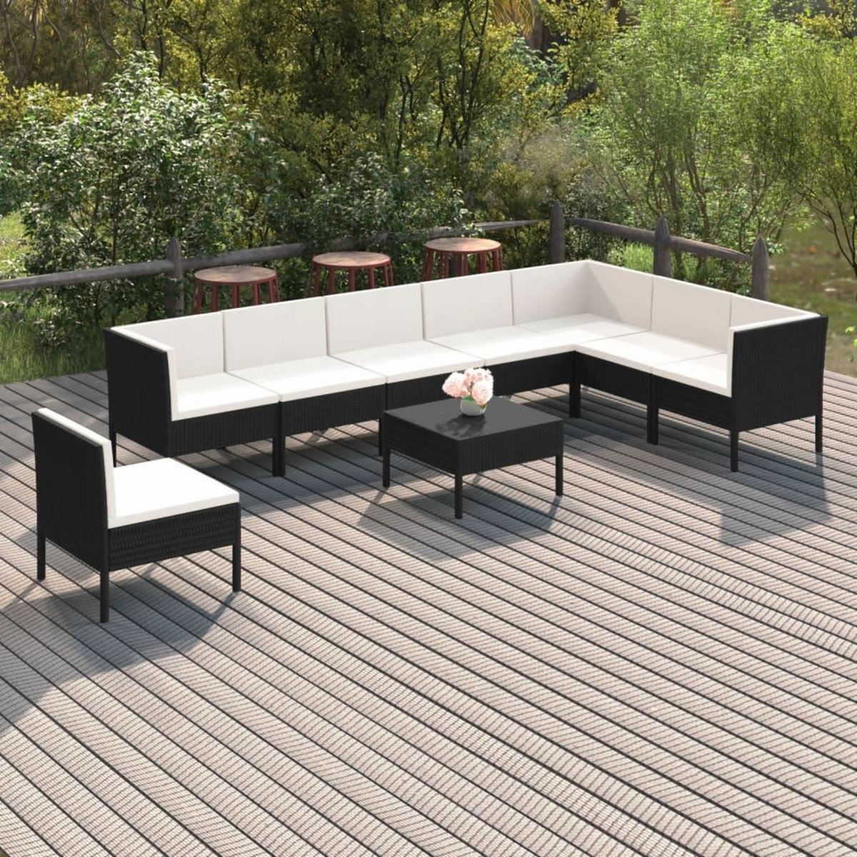 VIDAXL Salon de jardin 9 pcs avec coussins Resine tressee Noir