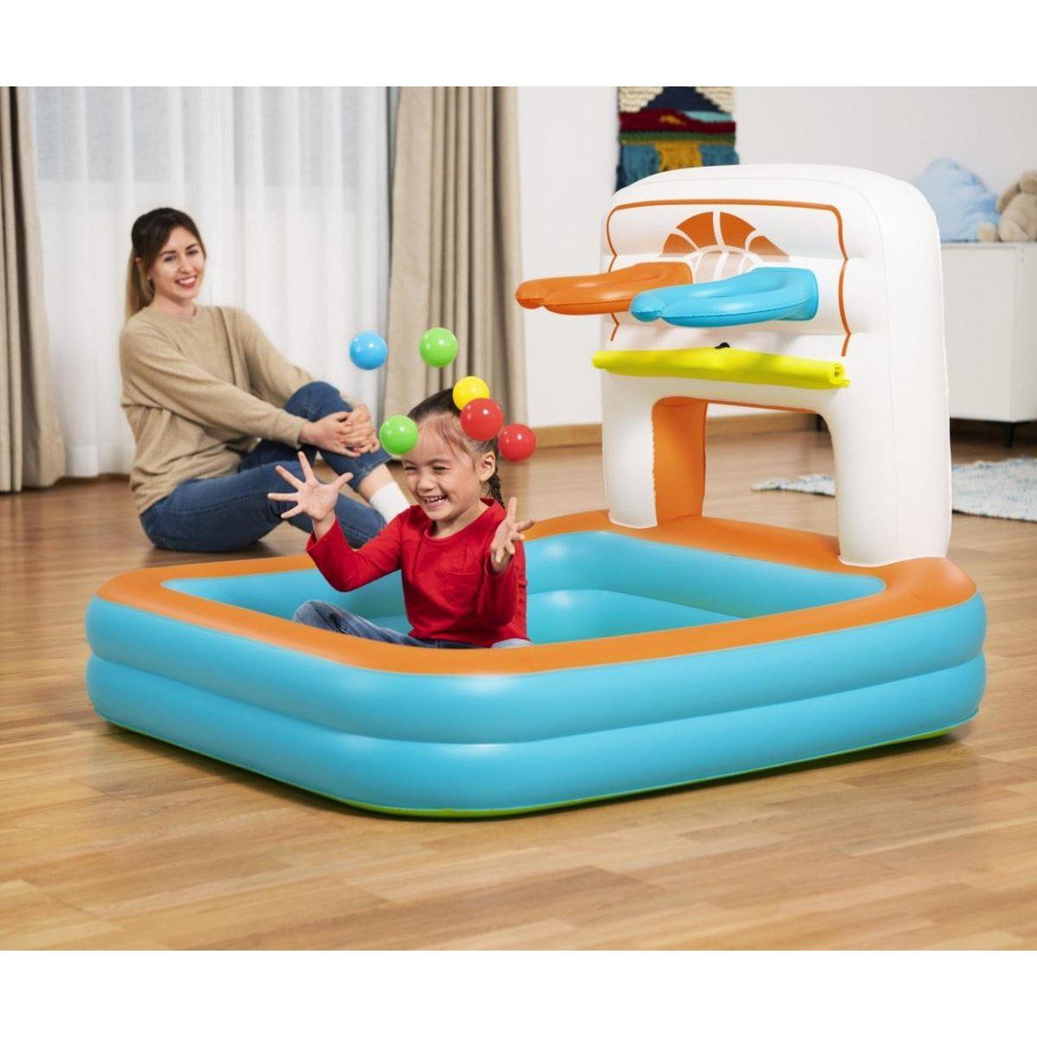 Voir la diapositive 4 : BESTWAY Aire de jeux à balles 3-en-1  kick 'n swish 1.20m x 1.07m x 84cm