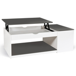 ID MARKET Table basse plateau relevable rectangulaire ELEA avec coffre bois blanc et gris