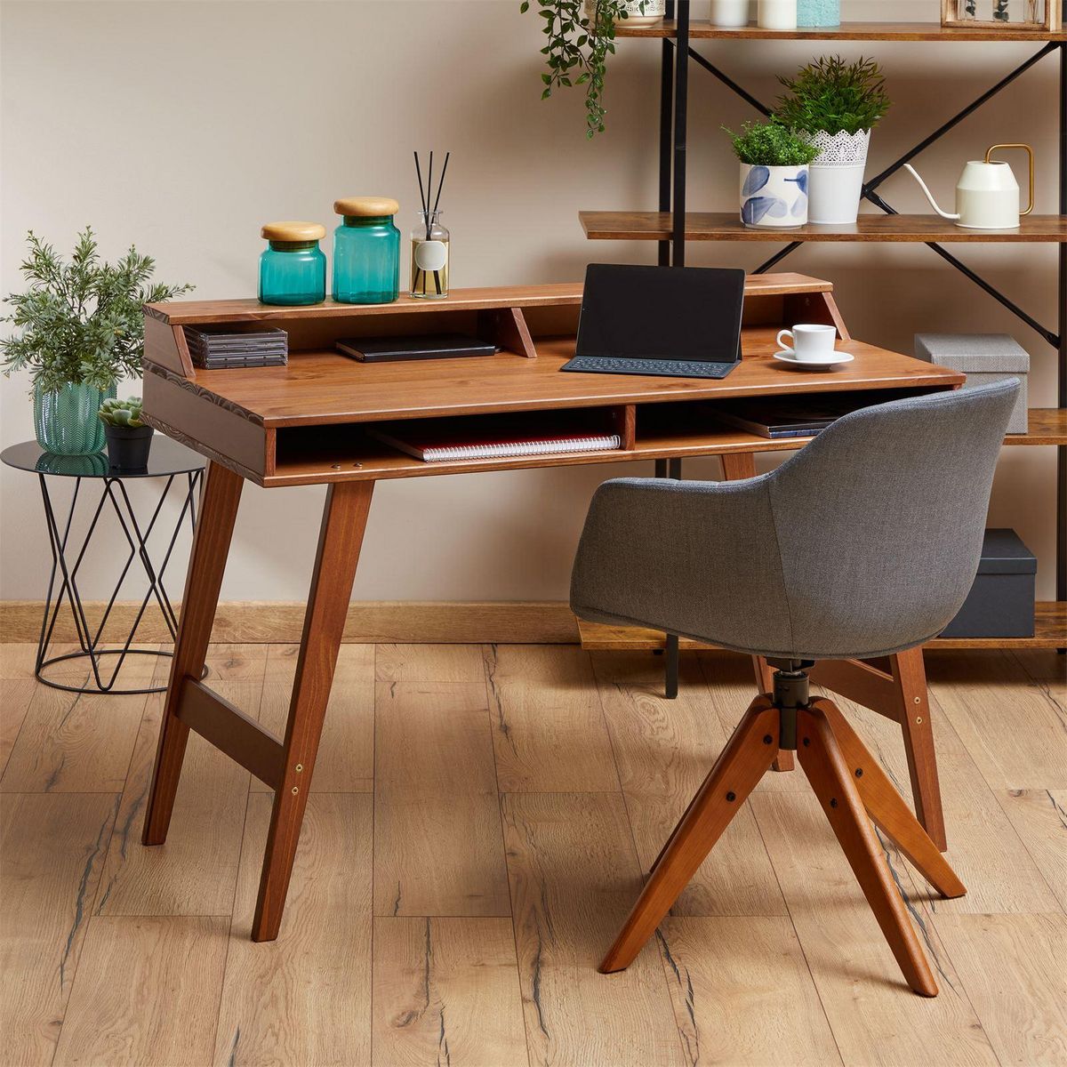 IDIMEX Bureau secrétaire LUNA avec niches, en pin massif