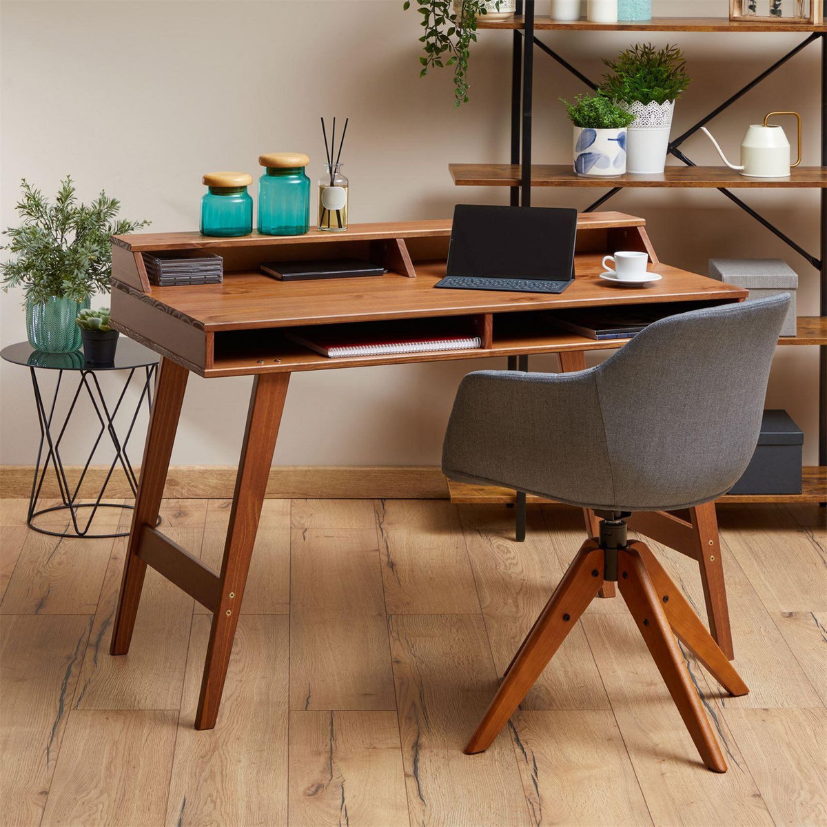 IDIMEX Bureau secrétaire LUNA avec niches, en pin massif