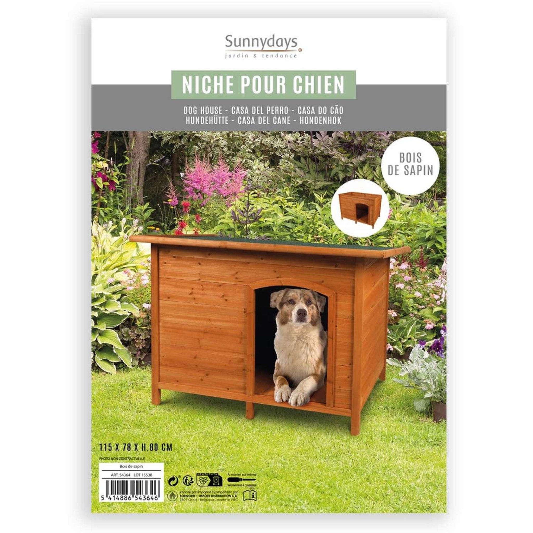 Voir la diapositive 2 : TOILINUX Niche pour chien tao avec toit amovible en bois naturel