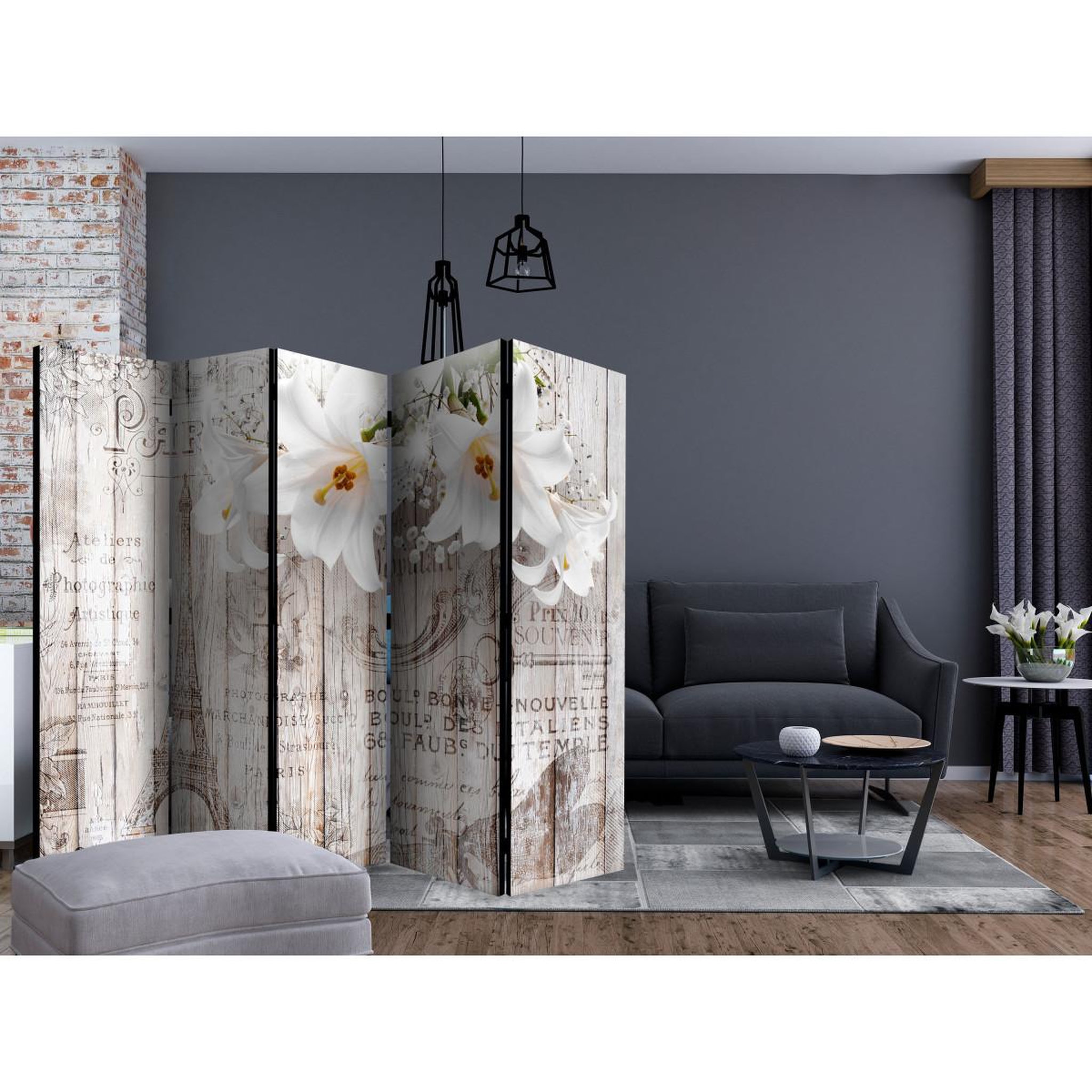 Voir la diapositive 2 : Paris Prix Paravent 5 volets  parisian lilies  172x225cm