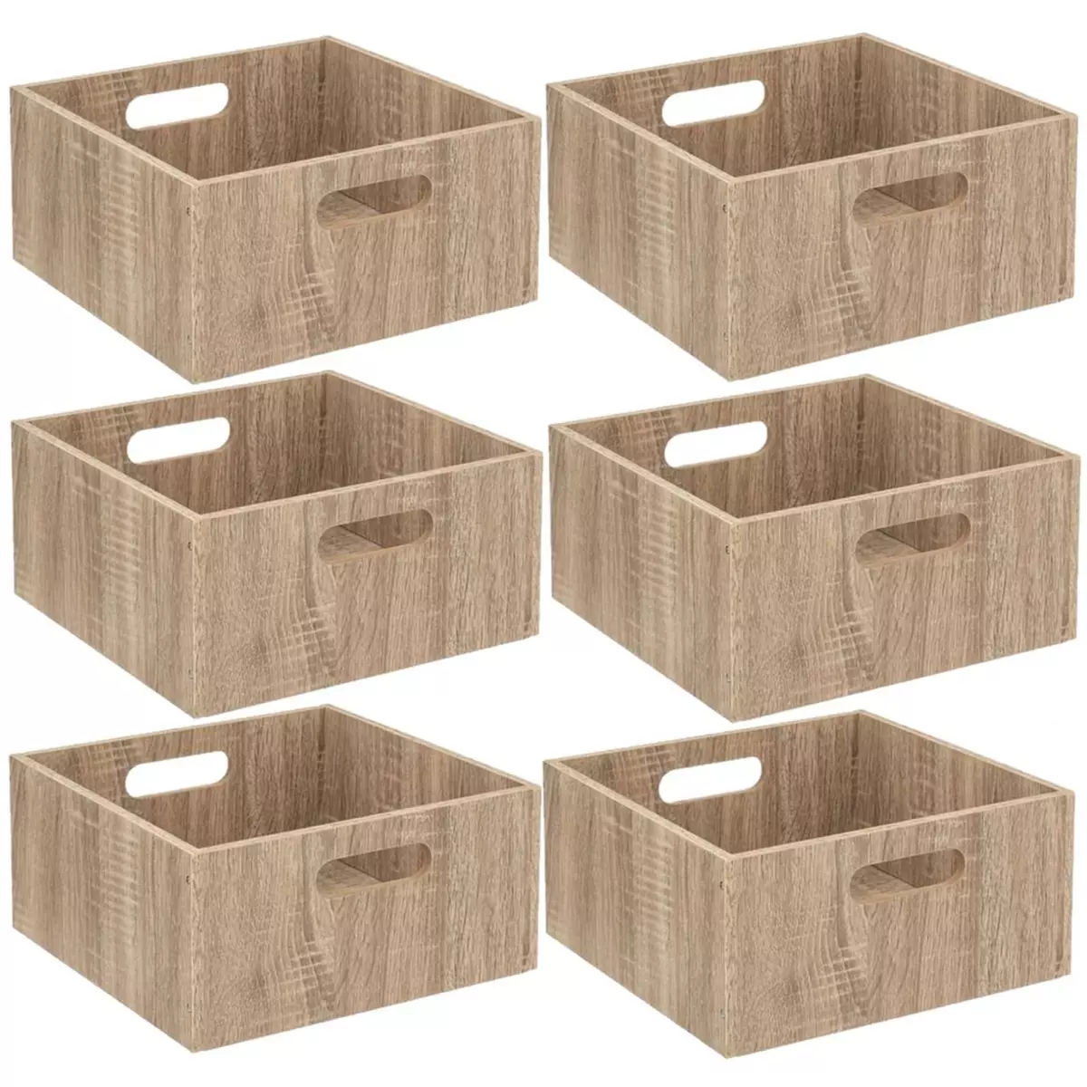 TOILINUX Lot de 6 Boîtes de rangement carrée en MDF - L. 31 x H. 15 cm - Beige, effet bois