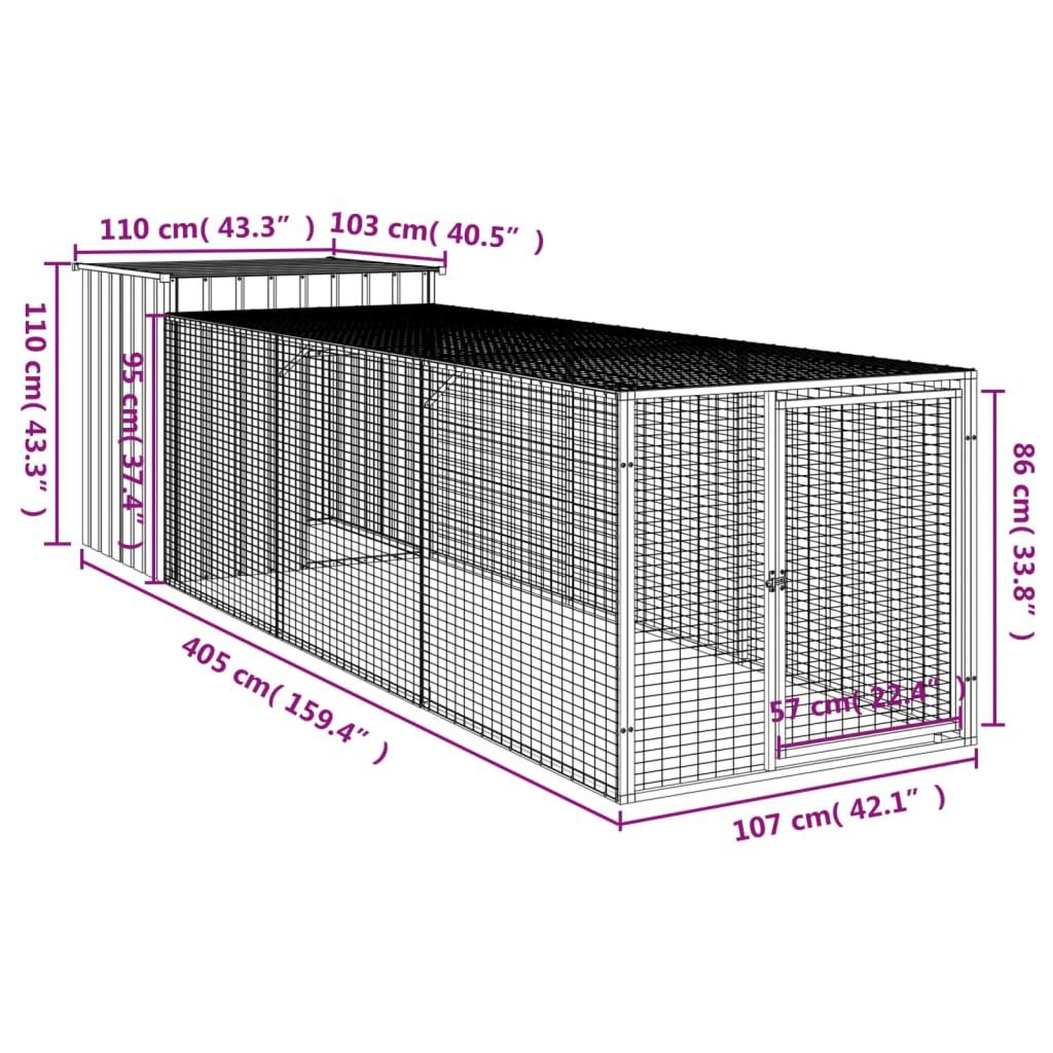 Voir la diapositive 6 : VIDAXL Poulailler avec cour anthracite 110x405x110 cm acier galvanise