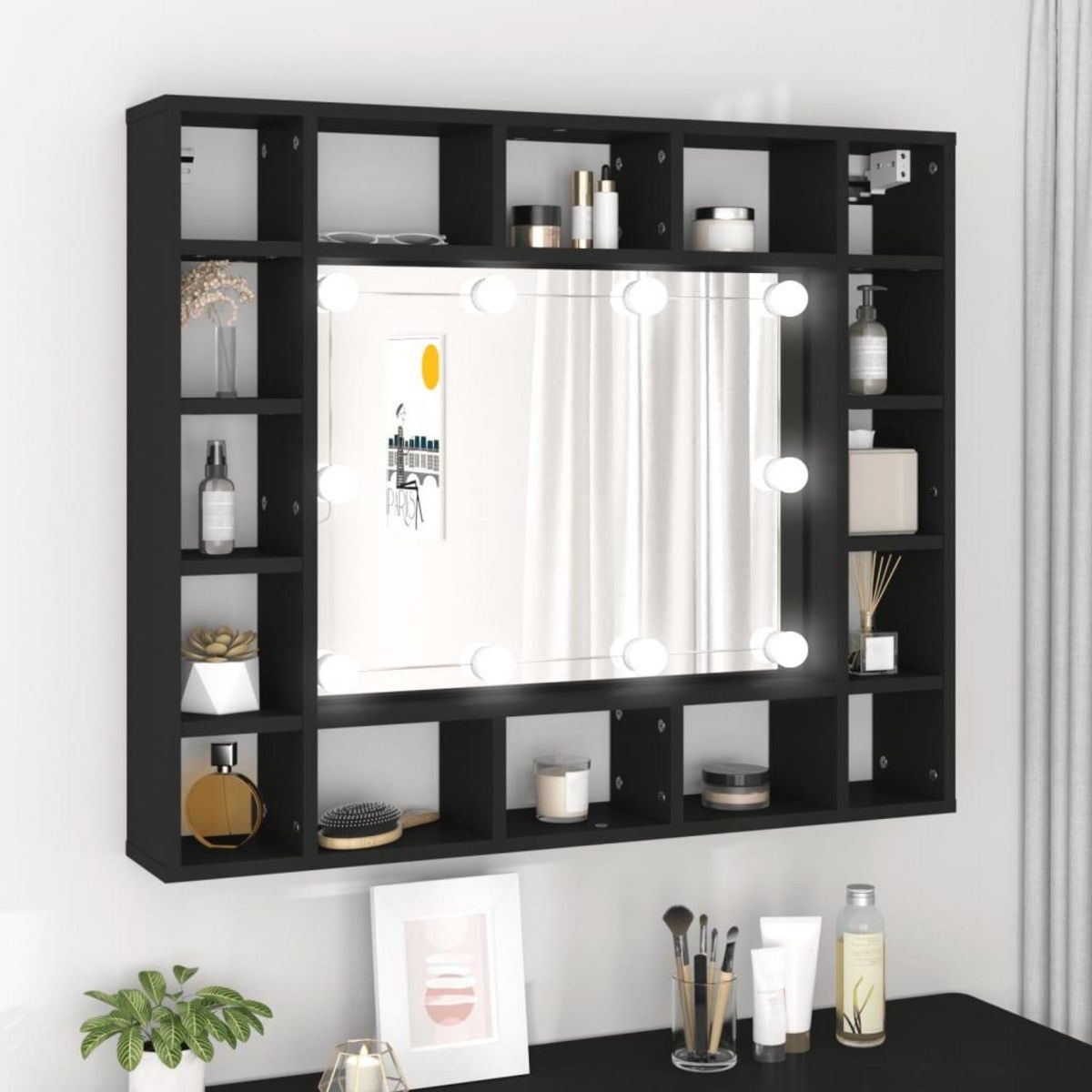 VIDAXL Armoire a miroir a LED noir 91x15x76,5 cm