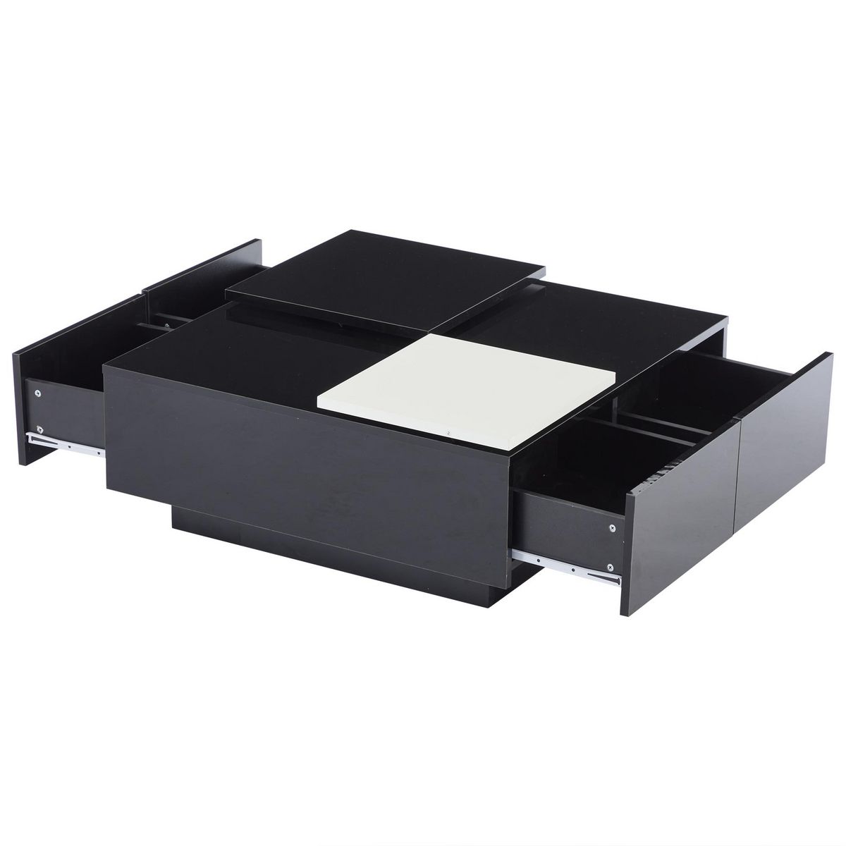 MERAX Table Basse Carrée Avec 4 Tiroirs Et 2 Plateaux Coulissants Noir