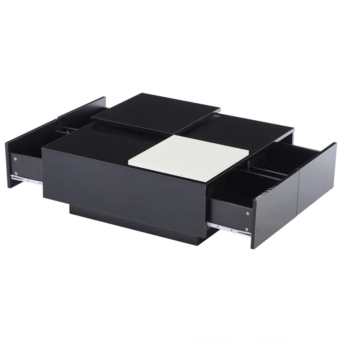 MERAX Table Basse Carrée Avec 4 Tiroirs Et 2 Plateaux Coulissants Noir