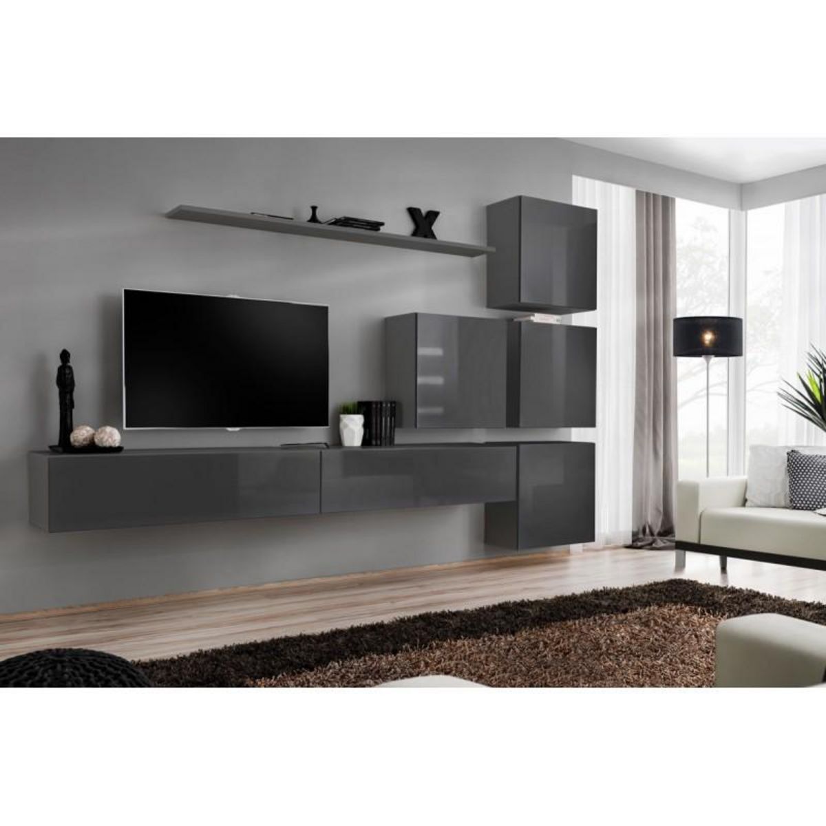 Paris Prix Meuble TV Mural Design  Switch IX  310cm Gris
