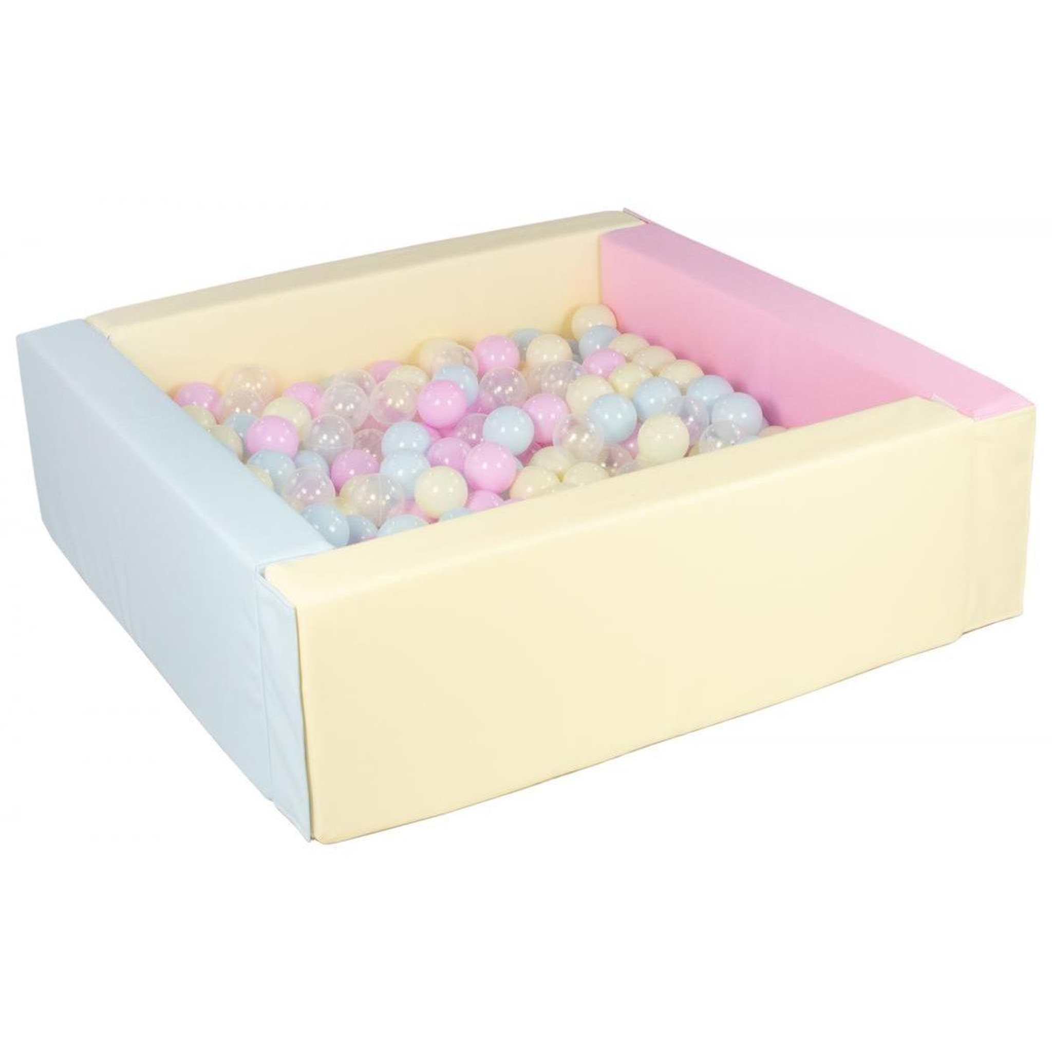 VELINDA Piscine à balles carrée avec 300 balles - rose, bleu, jaune p/transparent, rose p, bleu p, jaune p