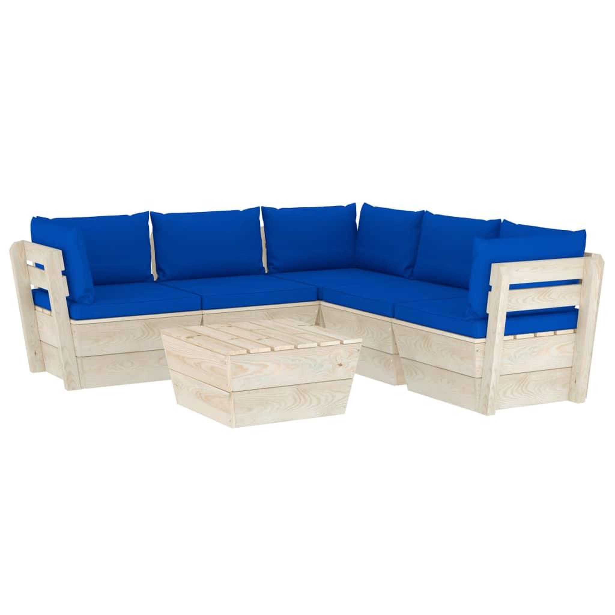 Voir la diapositive 2 : VIDAXL Salon de jardin palette 6 pcs avec coussins bois d'epicea