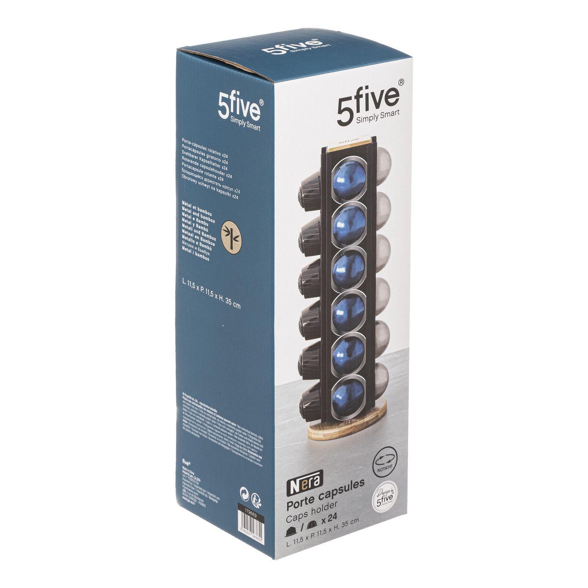 Voir la diapositive 3 : FIVE Porte-capsules à café rotatif en bambou et métal pour 24 - beige et noir