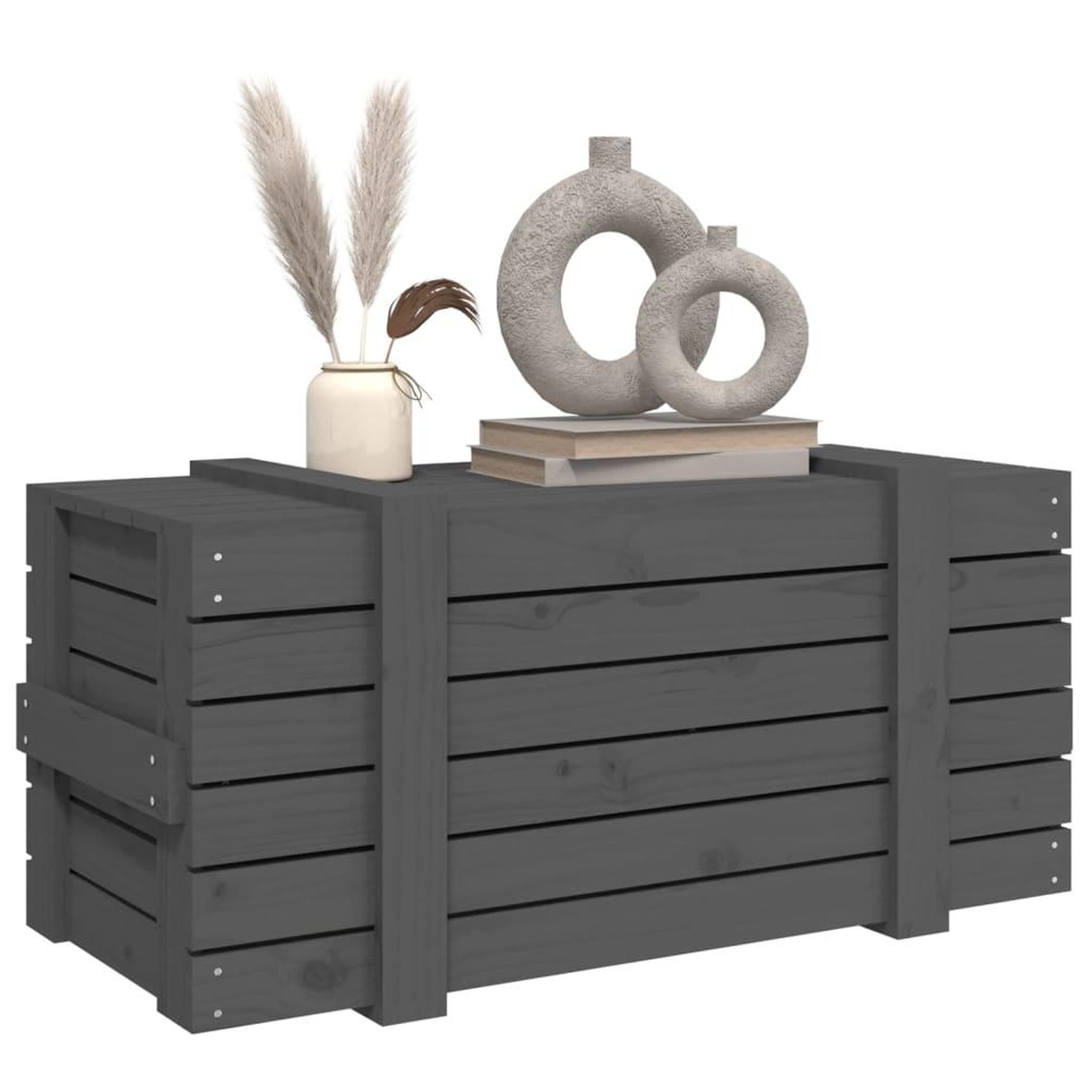 Voir la diapositive 5 : VIDAXL Boîte de rangement Gris 91x40,5x42 cm Bois massif de pin