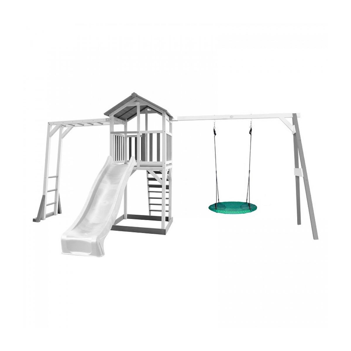 Axi House AXI Structure de jeu Beach Tower cadre escalade et balancoire Nid Summer Blanc Gris Toboggan Blanc