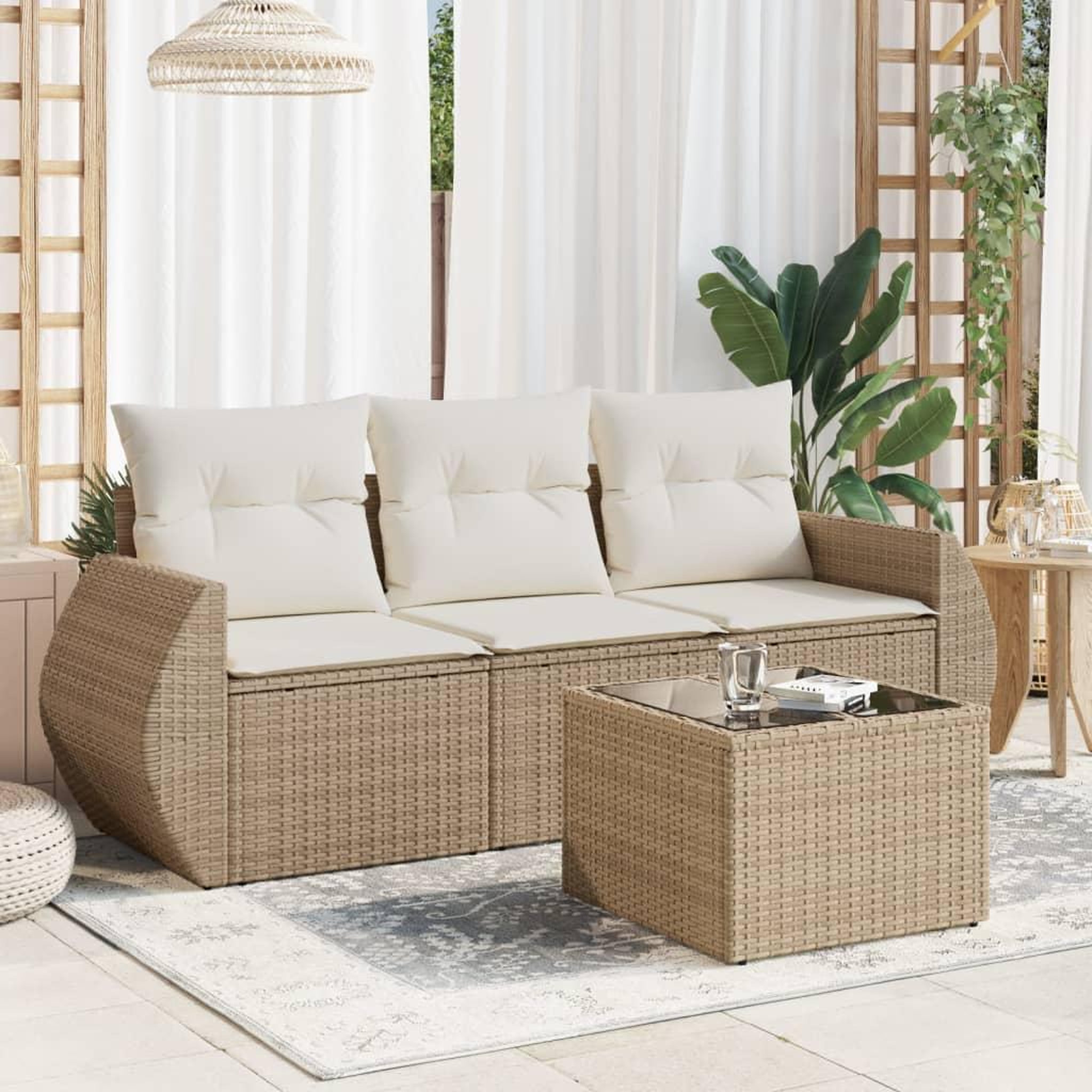 VIDAXL Salon de jardin avec coussins 4 pcs beige resine tressee