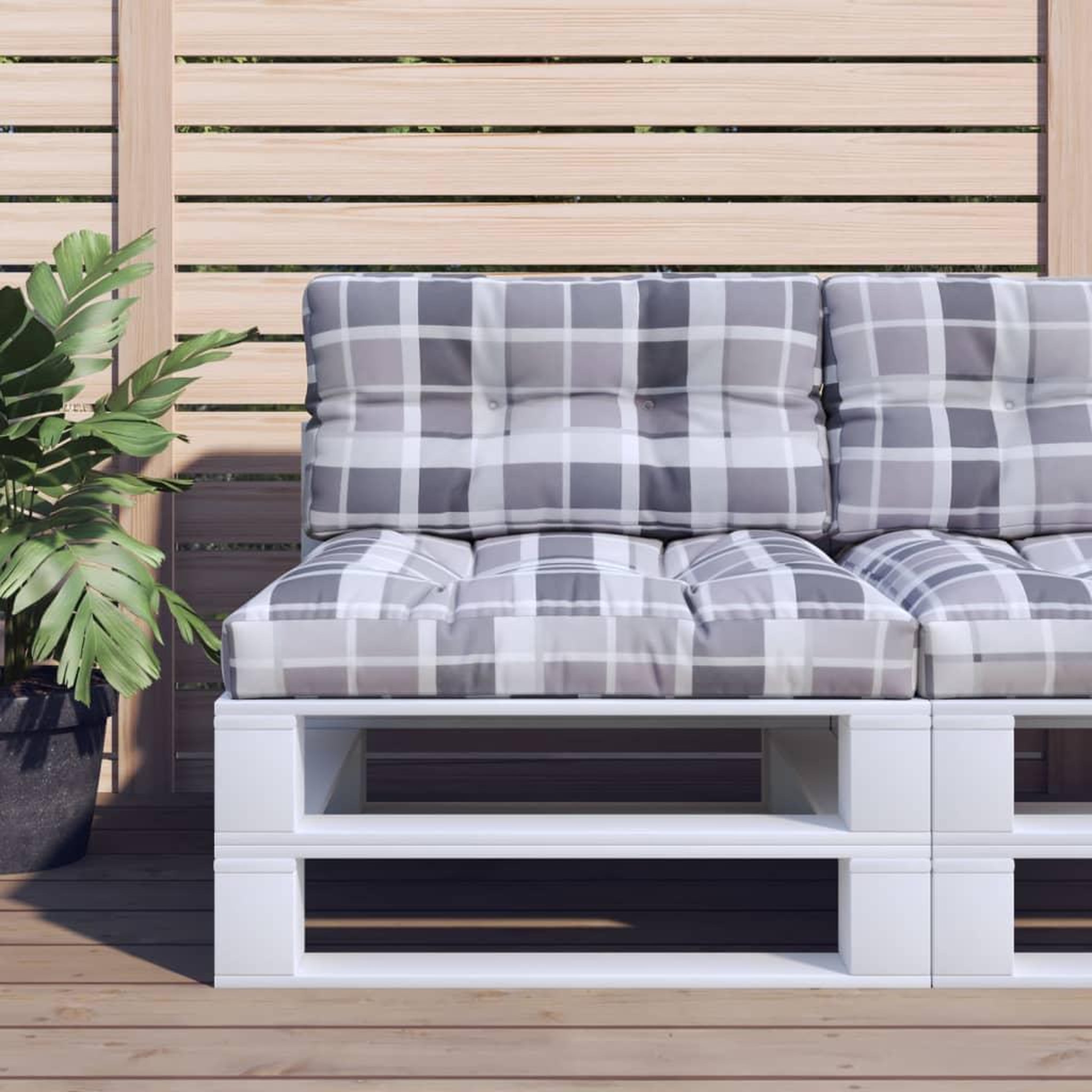 VIDAXL Coussins de palette lot de 2 motif a carreaux gris tissu