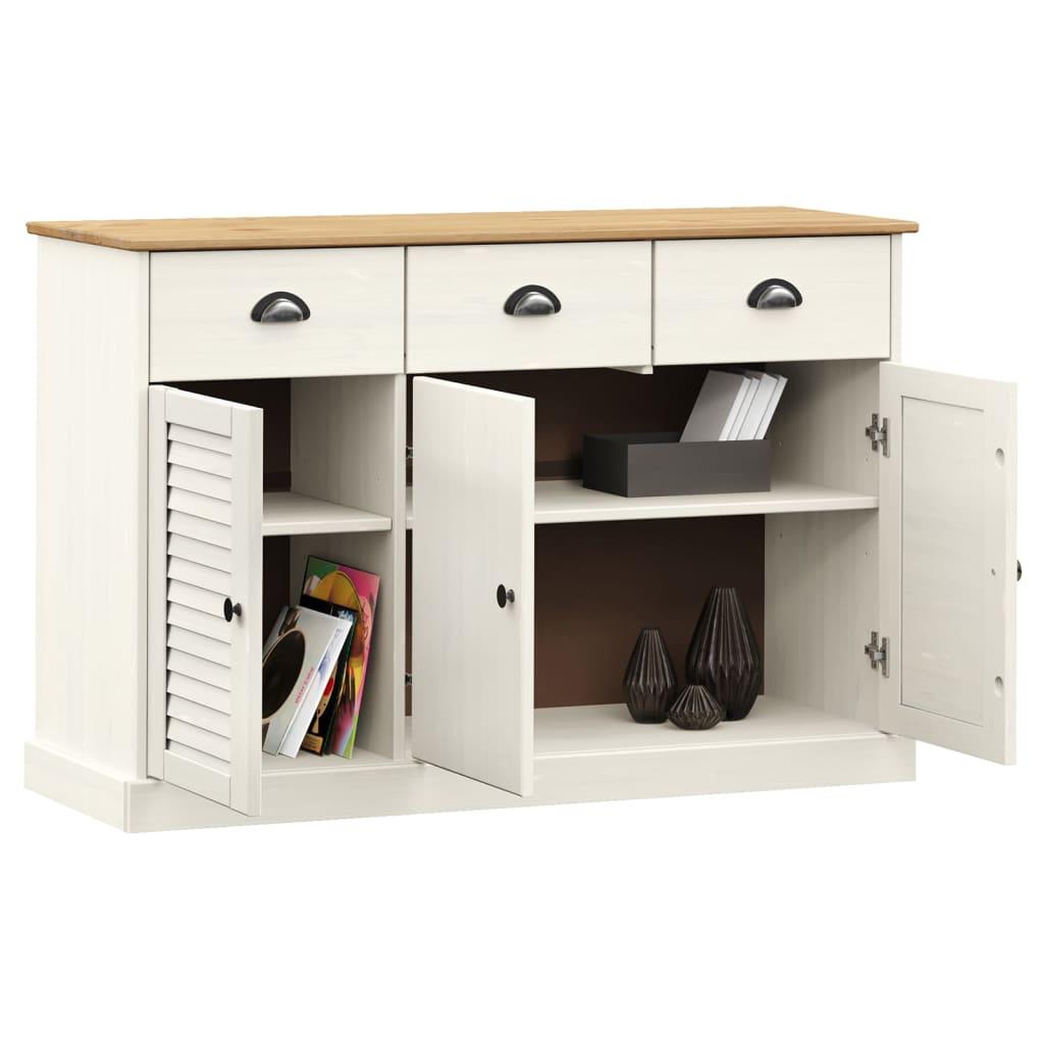 Voir la diapositive 3 : VIDAXL Buffet avec tiroirs VIGO 113x40x75 cm blanc bois massif de pin
