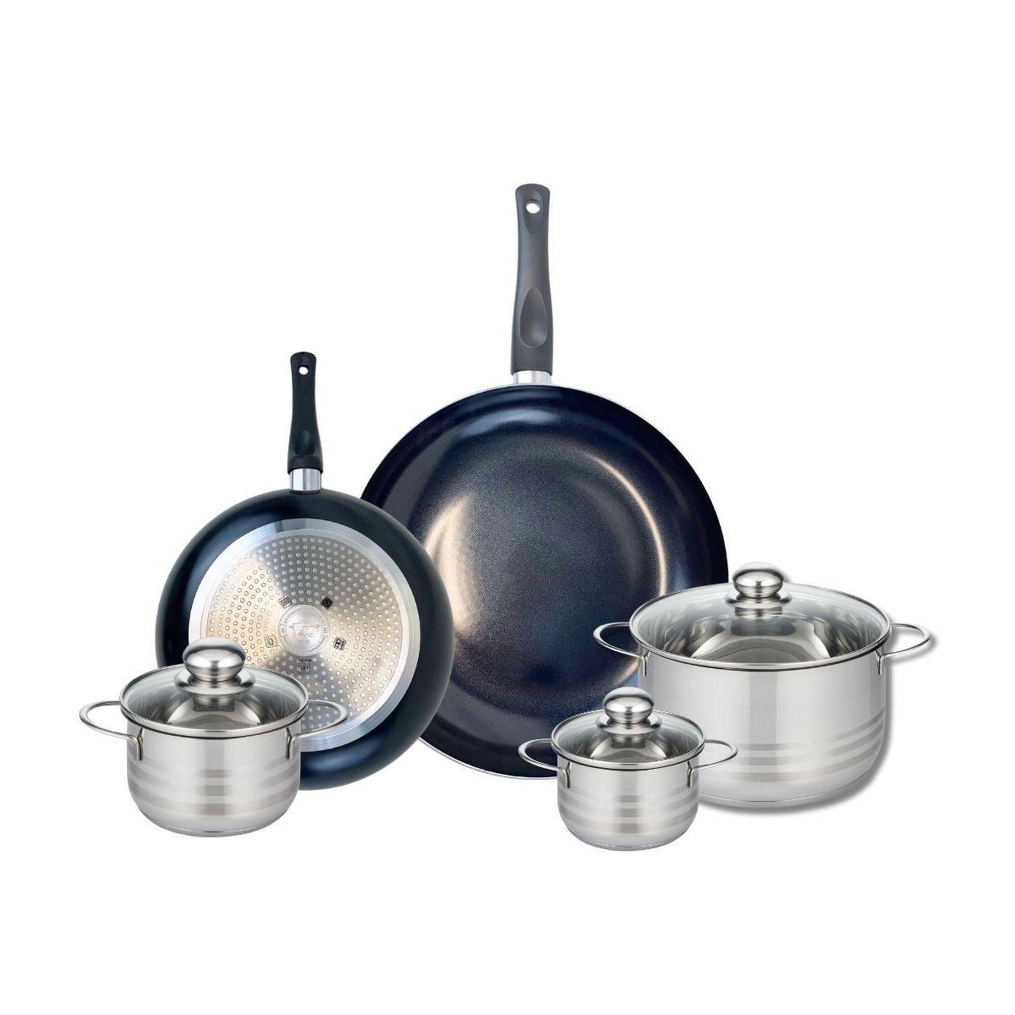 ELO Ensemble de 2 poêles de cuisson 24 et 32 cm et 3 faitouts 12, 14 et 24 cm elo prima brillant