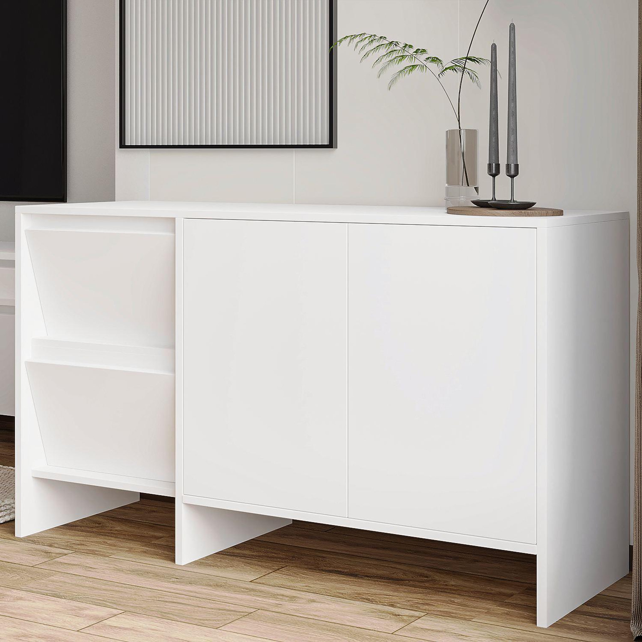 Voir la diapositive 4 : Habitat et Jardin Buffet en bois  laris 130  - 130 x 44 x 82 cm - blanc