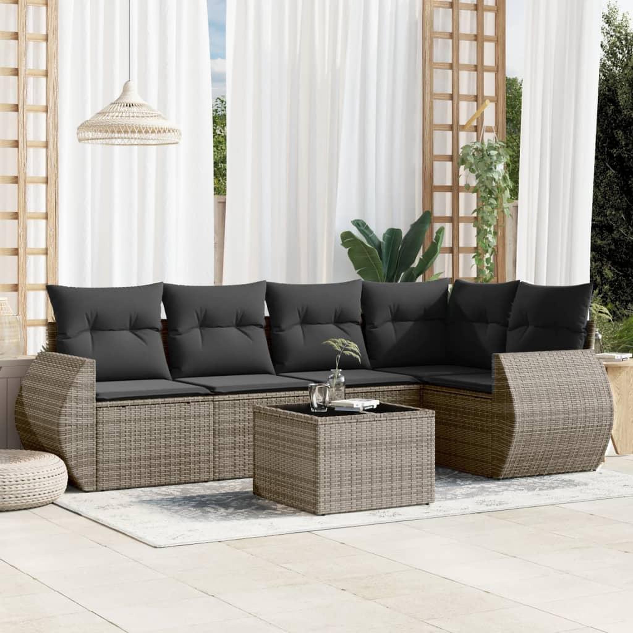 VIDAXL Salon de jardin 6 pcs avec coussins gris resine tressee