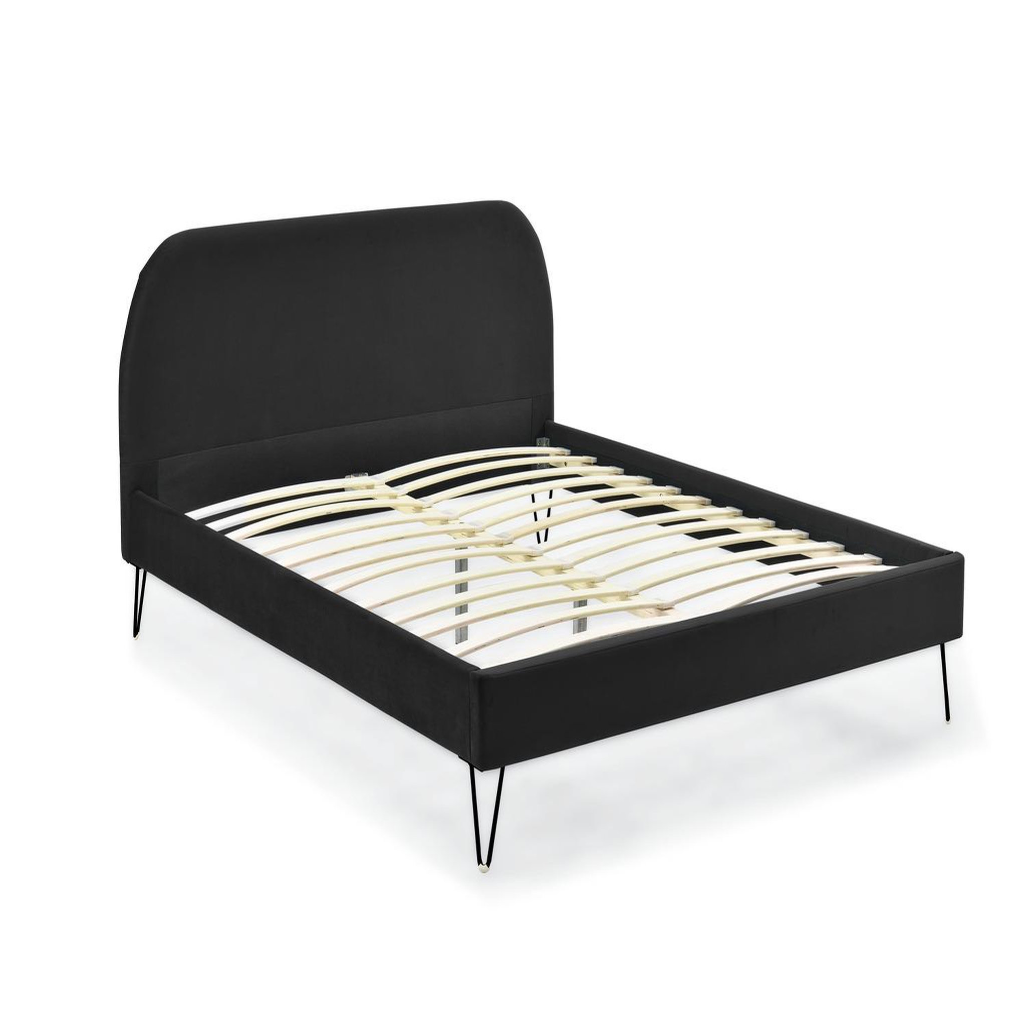 CONCEPT USINE Lit 140 x 190 cm en velours noir et pieds noirs PHOENIX