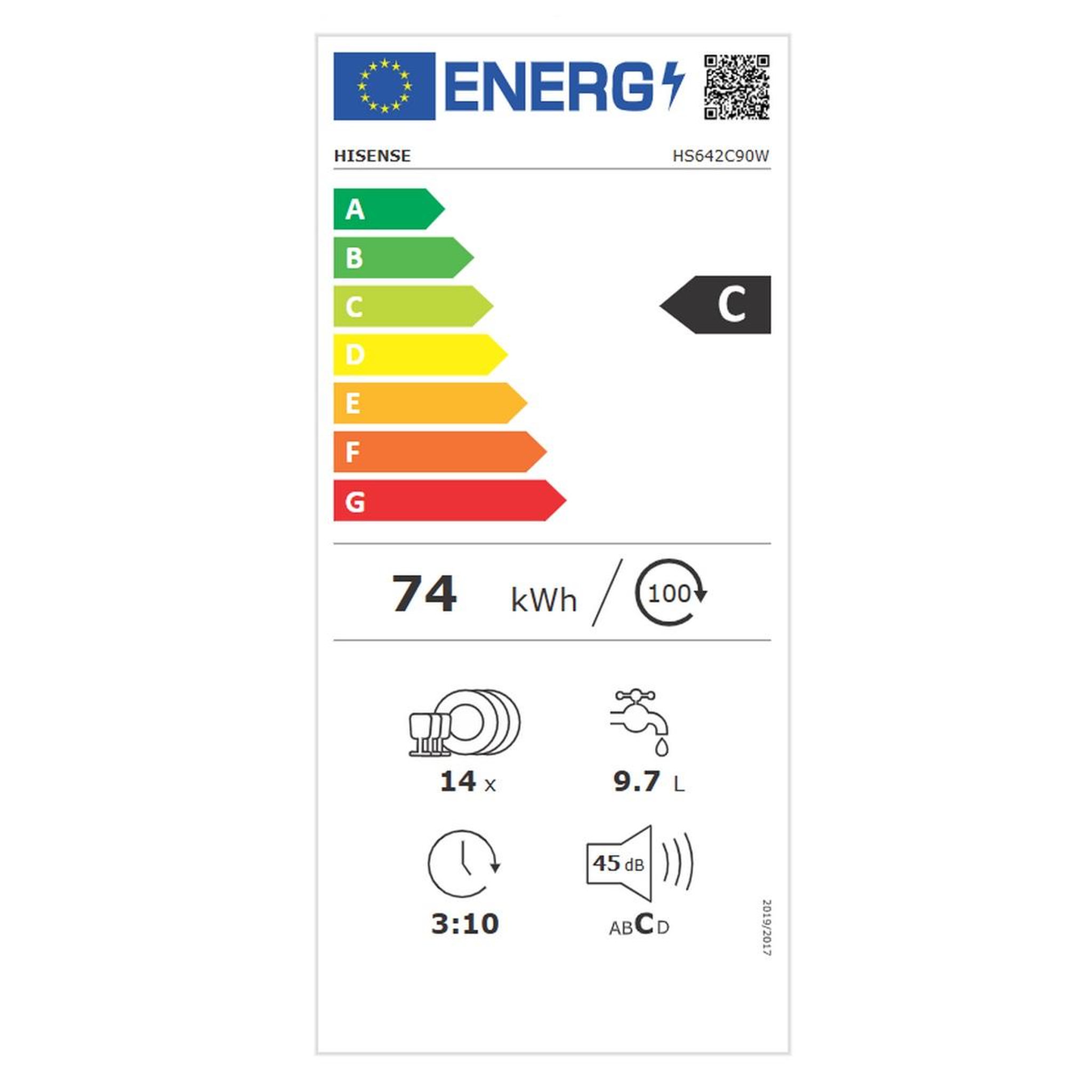 Voir la diapositive 2 : Hisense Lave-vaisselle 60cm 14 couverts 45db blanc - hs642c90w