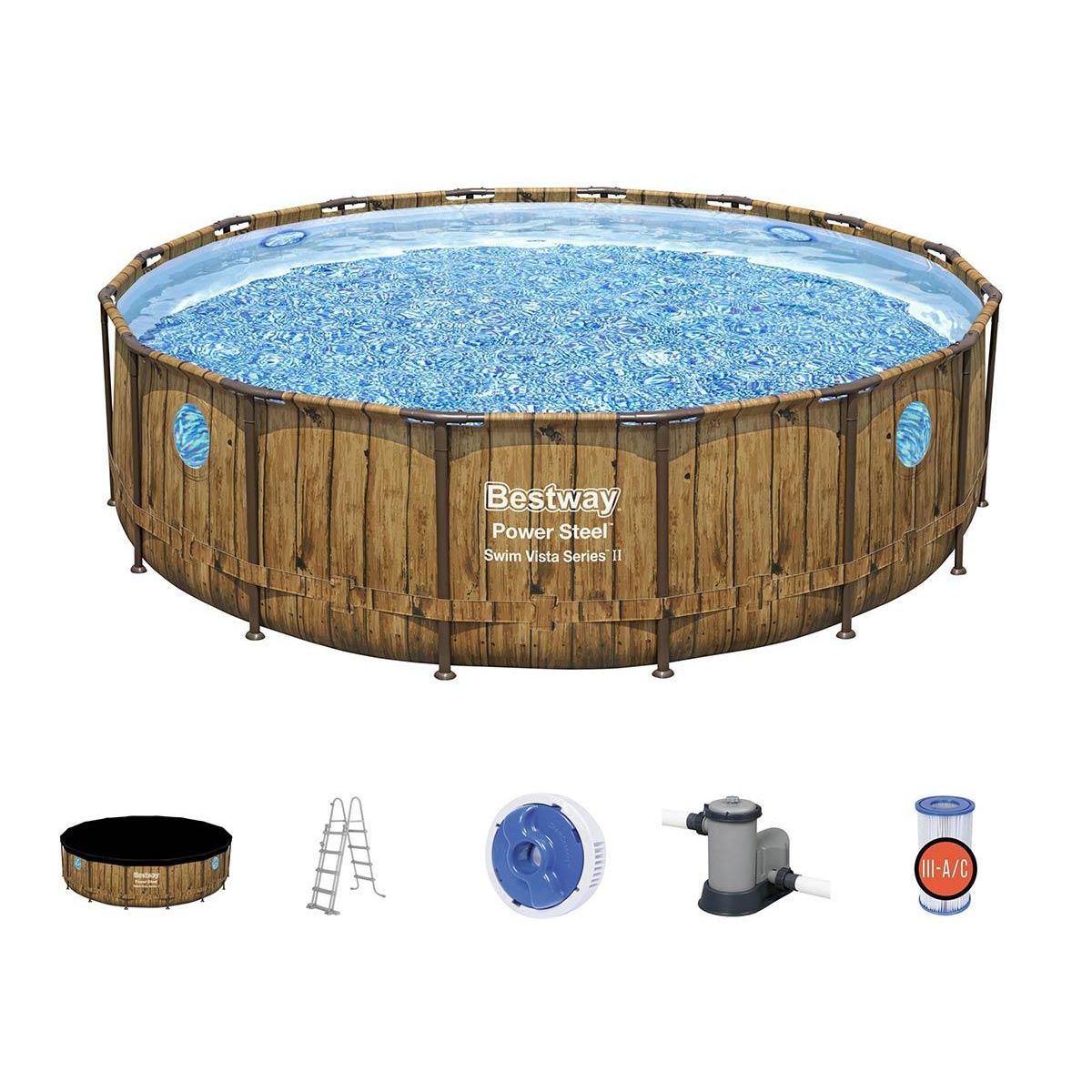 BESTWAY Piscine tubulaire Power Steel SwimVista avec hublots ronde 4,88 x 1,22 m - Bestway