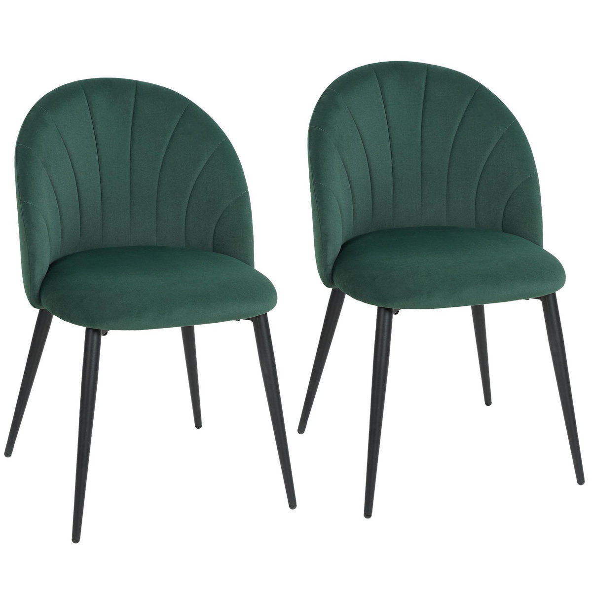 HOMCOM Lot de 2 chaises de salle à manger pieds en acier tissu velours vert