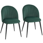 HOMCOM Lot de 2 chaises de salle à manger pieds en acier tissu velours vert