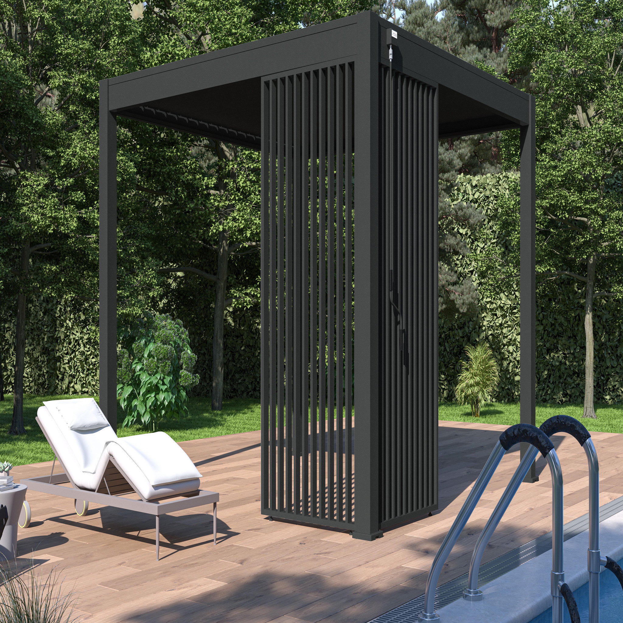 Voir la diapositive 3 : Panneau brise-vue Aluminium Pergola Bioclimatique OMBREA® - largeur 1 m - Anthracite - ventelles verticales