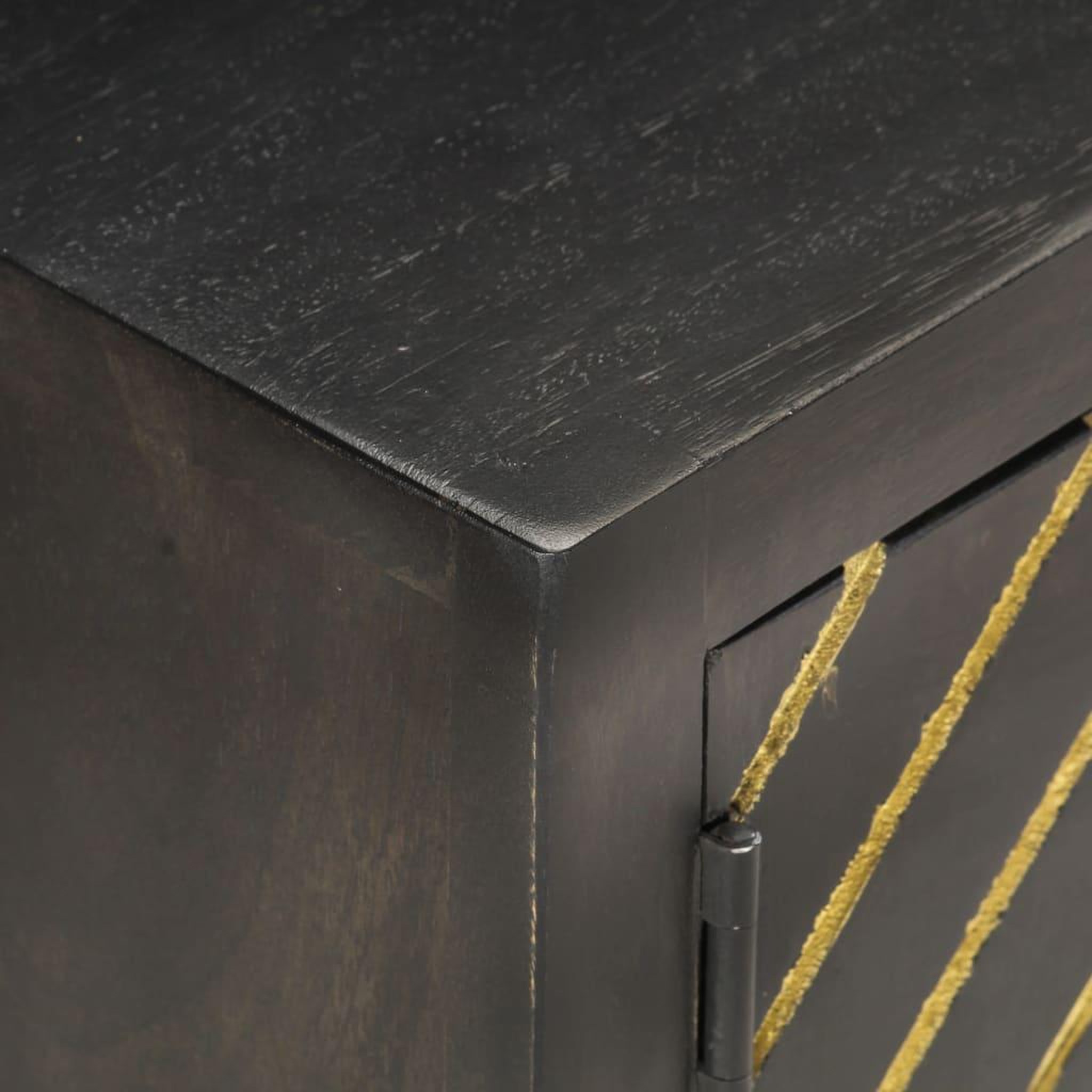 Voir la diapositive 5 : VIDAXL Meuble TV Noir et dore 120 x 30 x 40 cm Bois massif de manguier