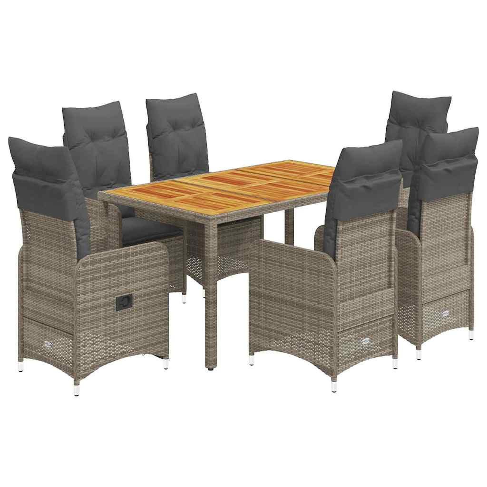 Voir la diapositive 2 : VIDAXL Ensemble de bistro de jardin 7 pcs coussins gris poly rotin
