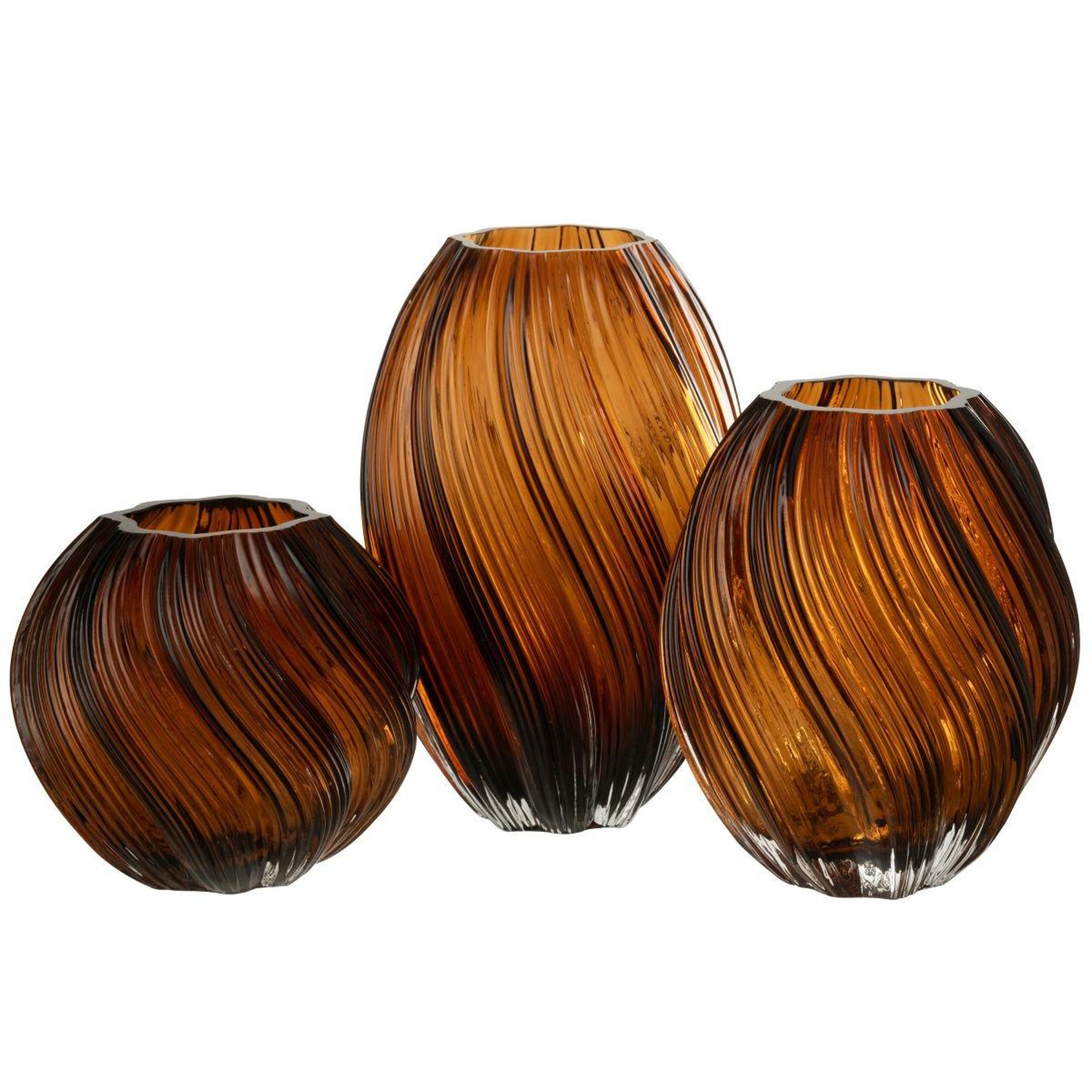 Voir la diapositive 2 : J-LINE Vase ondulé en verre  carol  16cm marron
