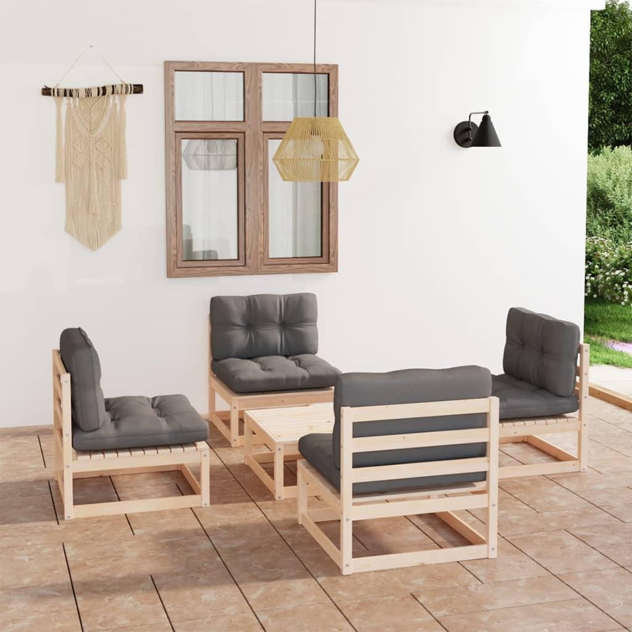 Voir la diapositive 1 : VIDAXL Salon de jardin 5 pcs avec coussins Bois de pin massif