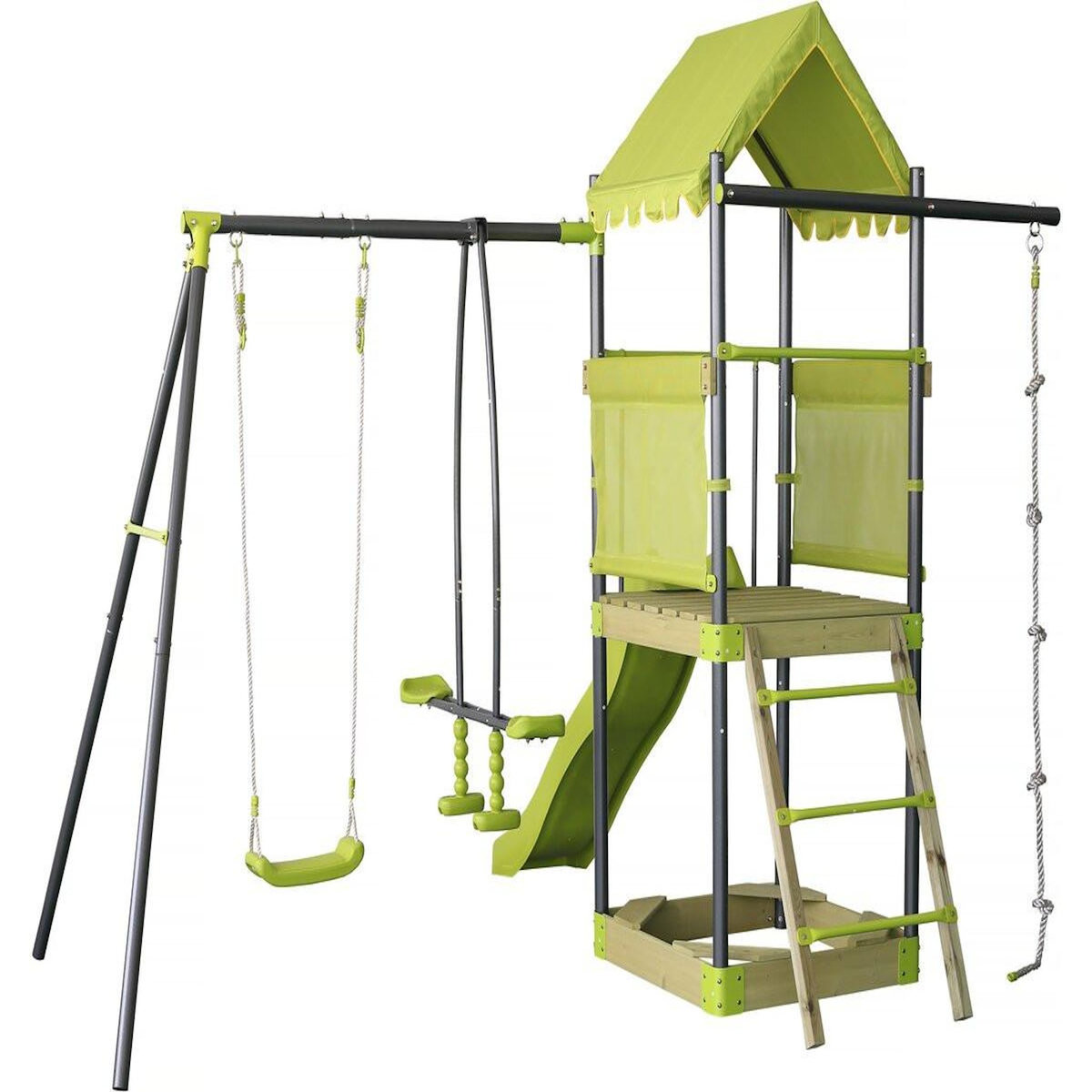 Habitat et Jardin Aire de jeu portique en métal avec toboggan et bac a sable  Sohane   - Vert