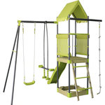 Habitat et Jardin Aire de jeu portique en métal avec toboggan et bac a sable  Sohane   - Vert