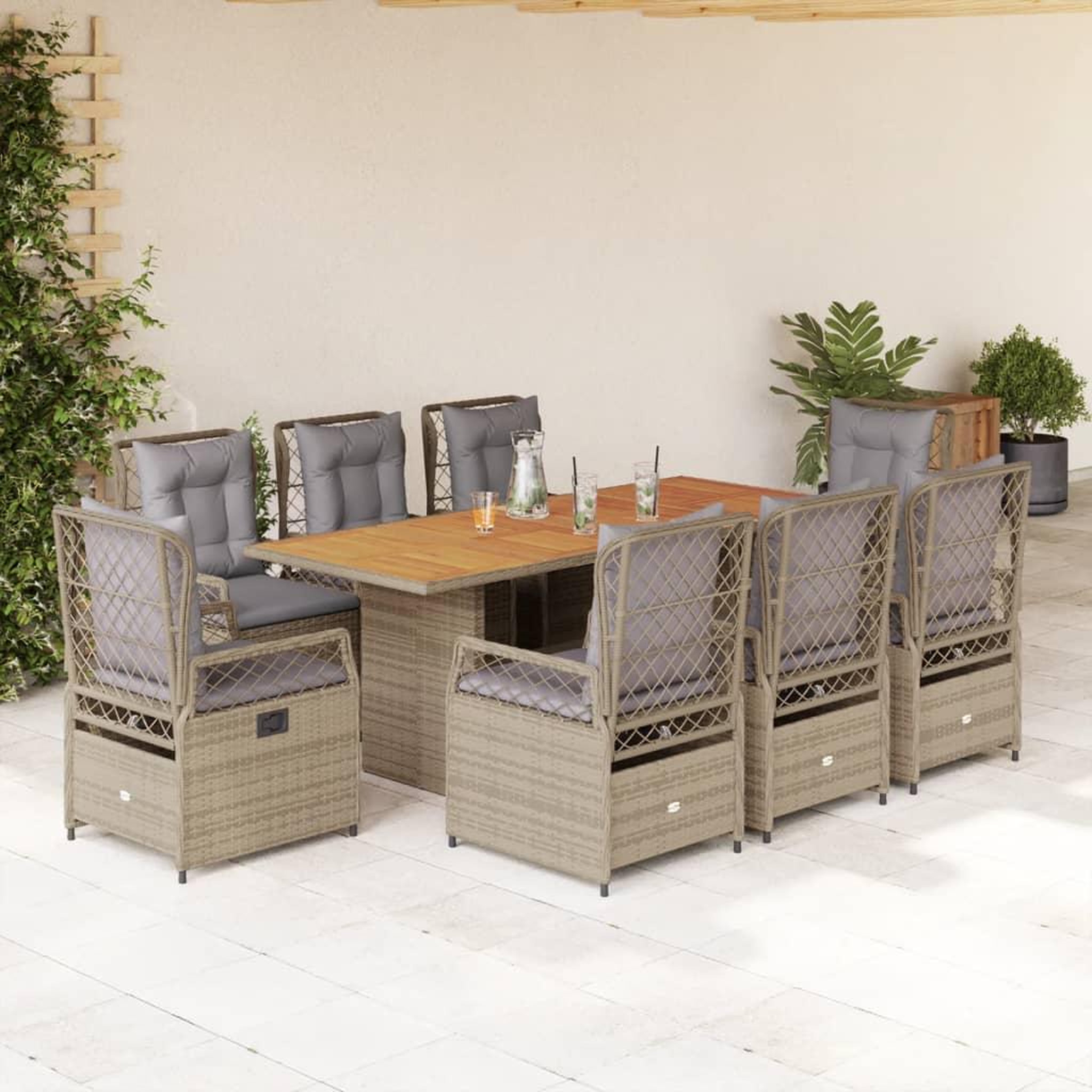 VIDAXL Ensemble a manger de jardin et coussins 9 pcs beige Poly rotin