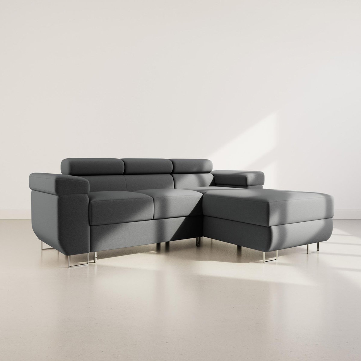 BEST MOBILIER Pablo - canapé d'angle droit - 6 places - convertible avec coffre et têtières réglables - en velours