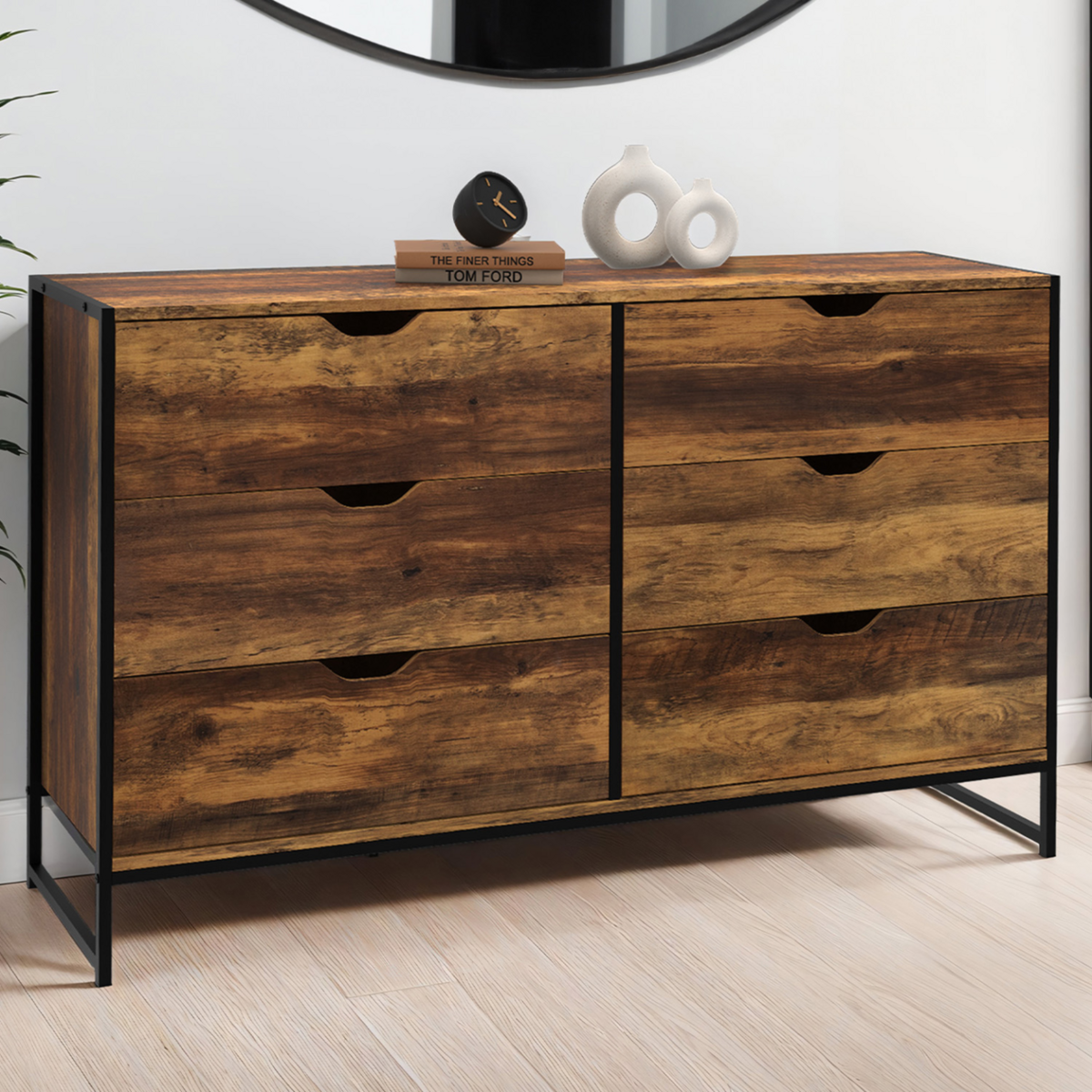 ID MARKET Commode 6 tiroirs HAWKINS XXL 140 cm design industriel