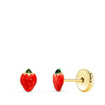 L'ATELIER D'AZUR Boucles d'Oreilles Or 18 Carats 750 Jaune et émail - Fraises