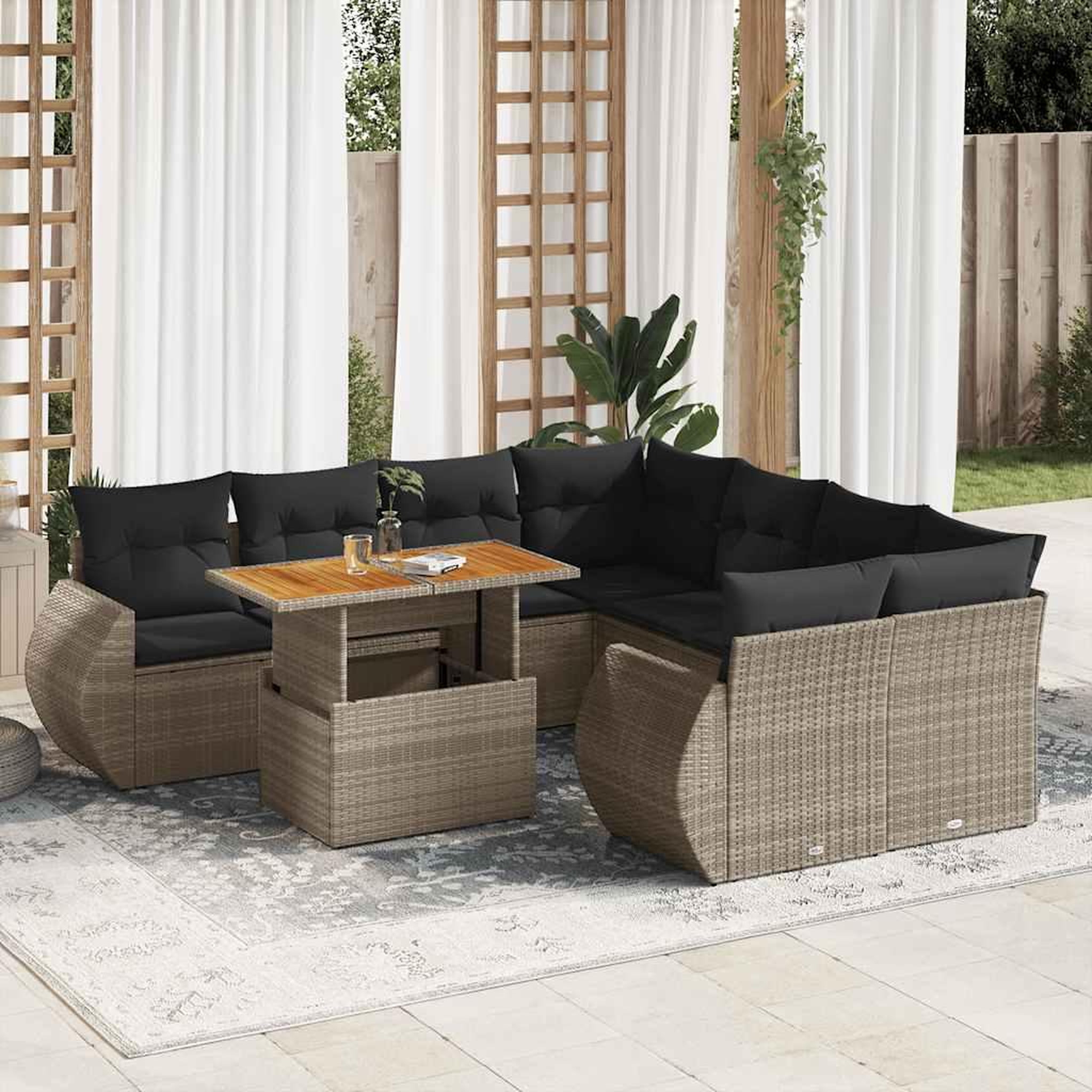 VIDAXL Salon de jardin 9 pcs avec coussins gris resine tressee
