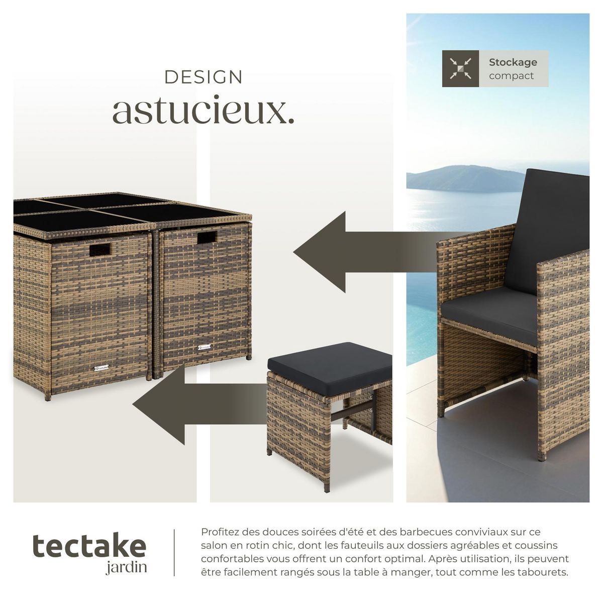 tectake Salon de jardin pour 4 à 8 personnes marron naturel