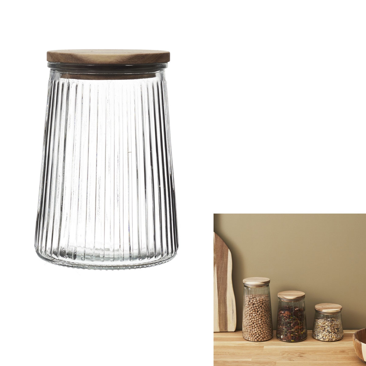 Bocal verre + couvercle acacia 95 cl  