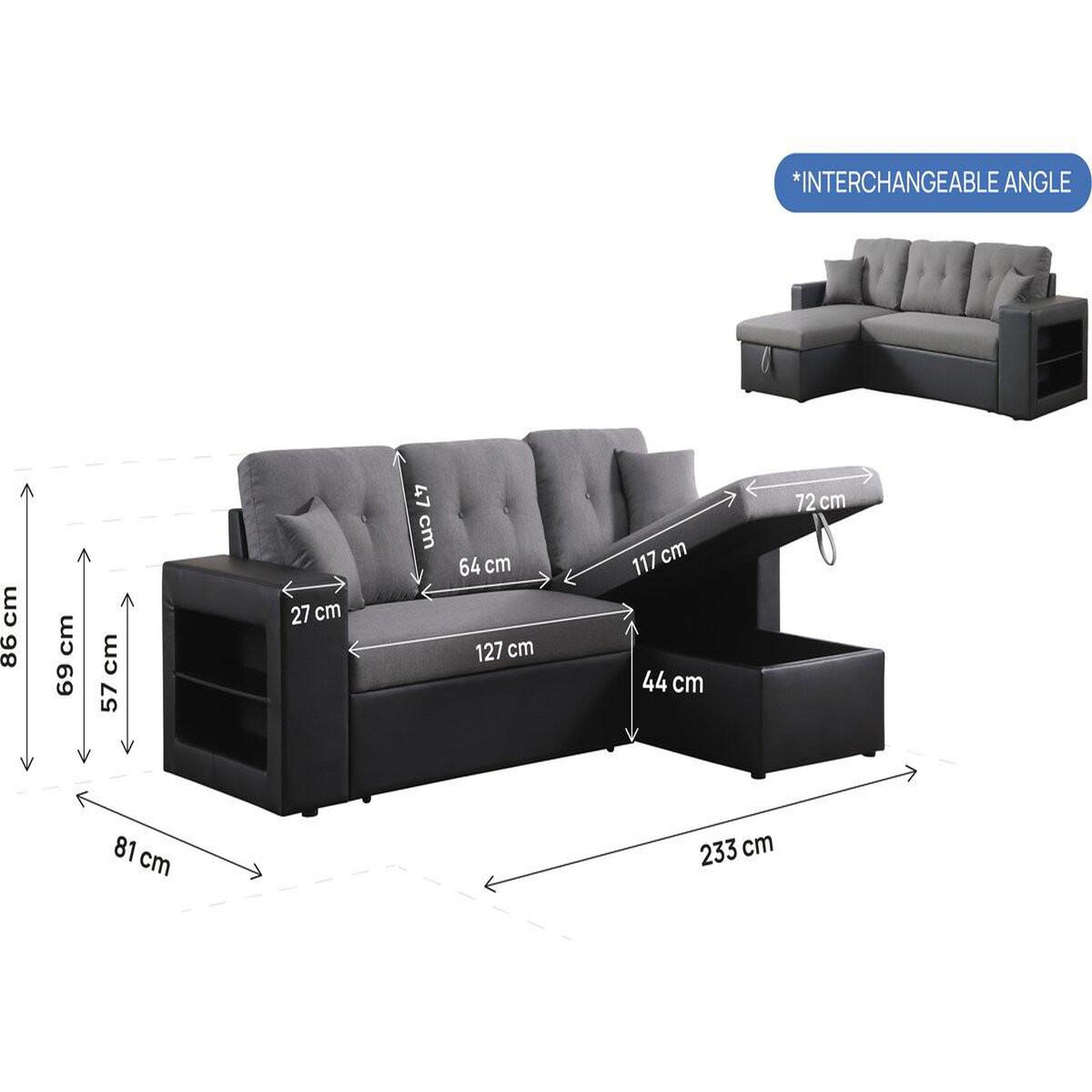 Voir la diapositive 4 : Habitat et Jardin Canapé d'angle convertible/réversible  Axel  - 3 places - Noir/Gris
