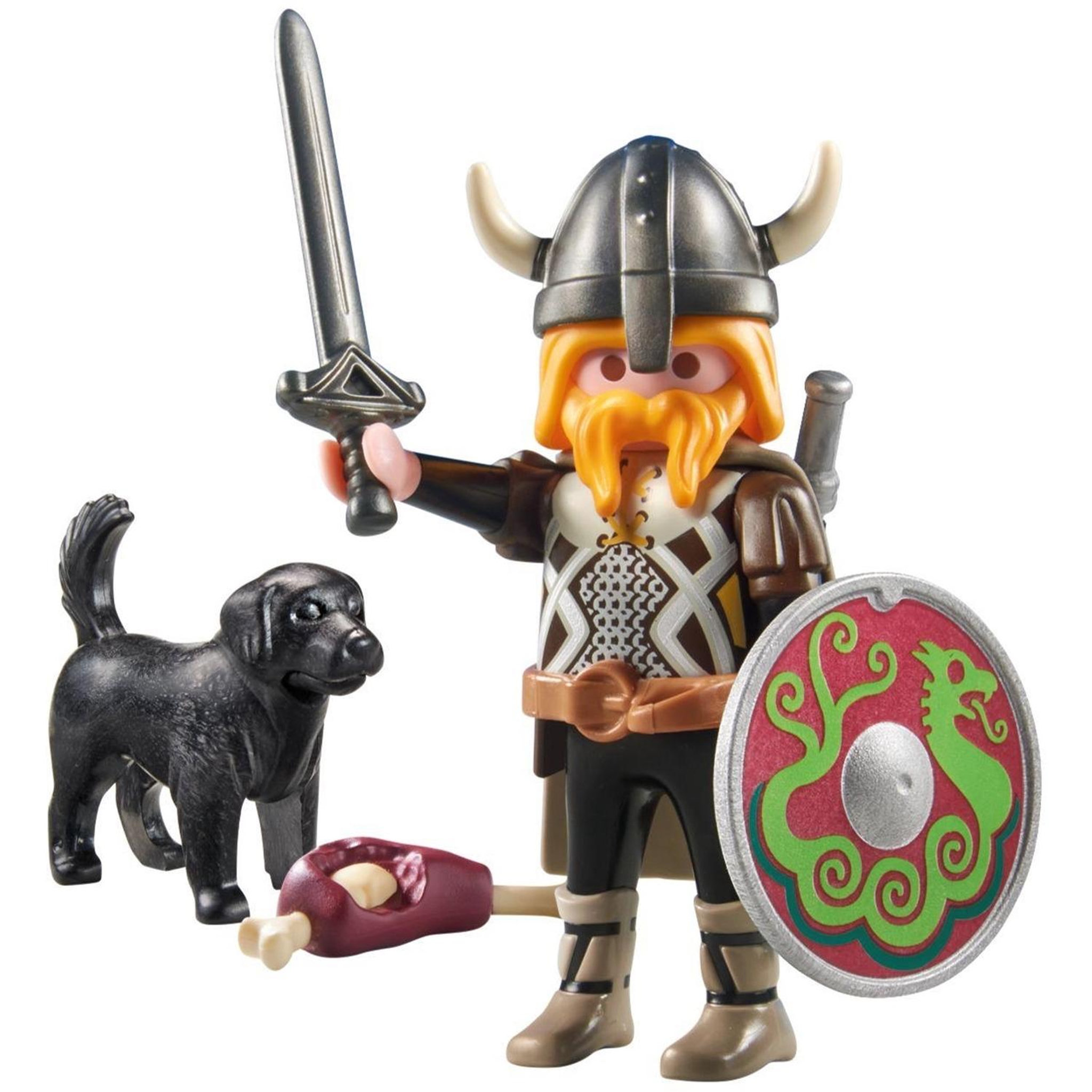 Voir la diapositive 3 : PLAYMOBIL Viking avec son chien, bouclier, casque et armes