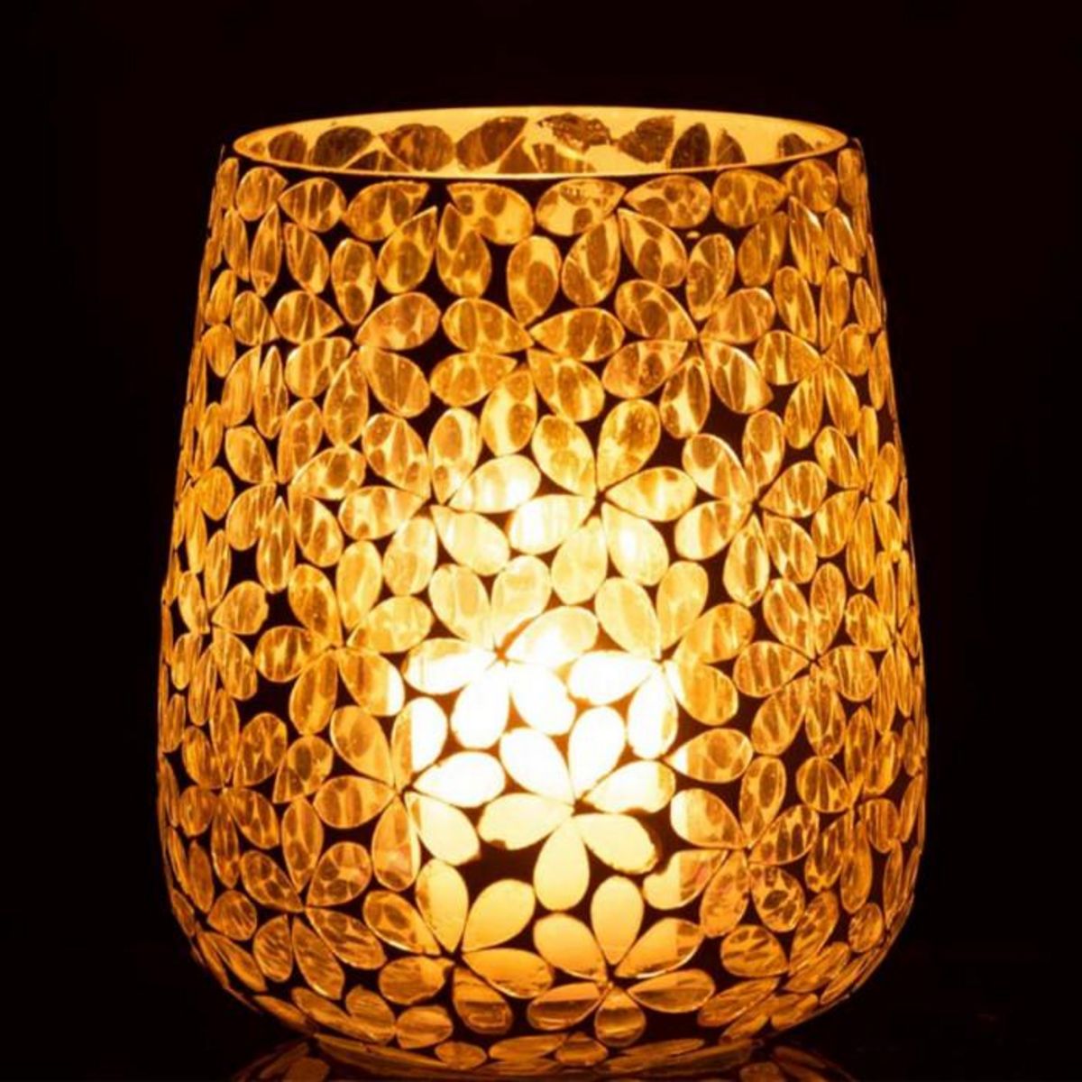 Paris Prix Photophore Design en Verre  Fleurs  18cm Jaune