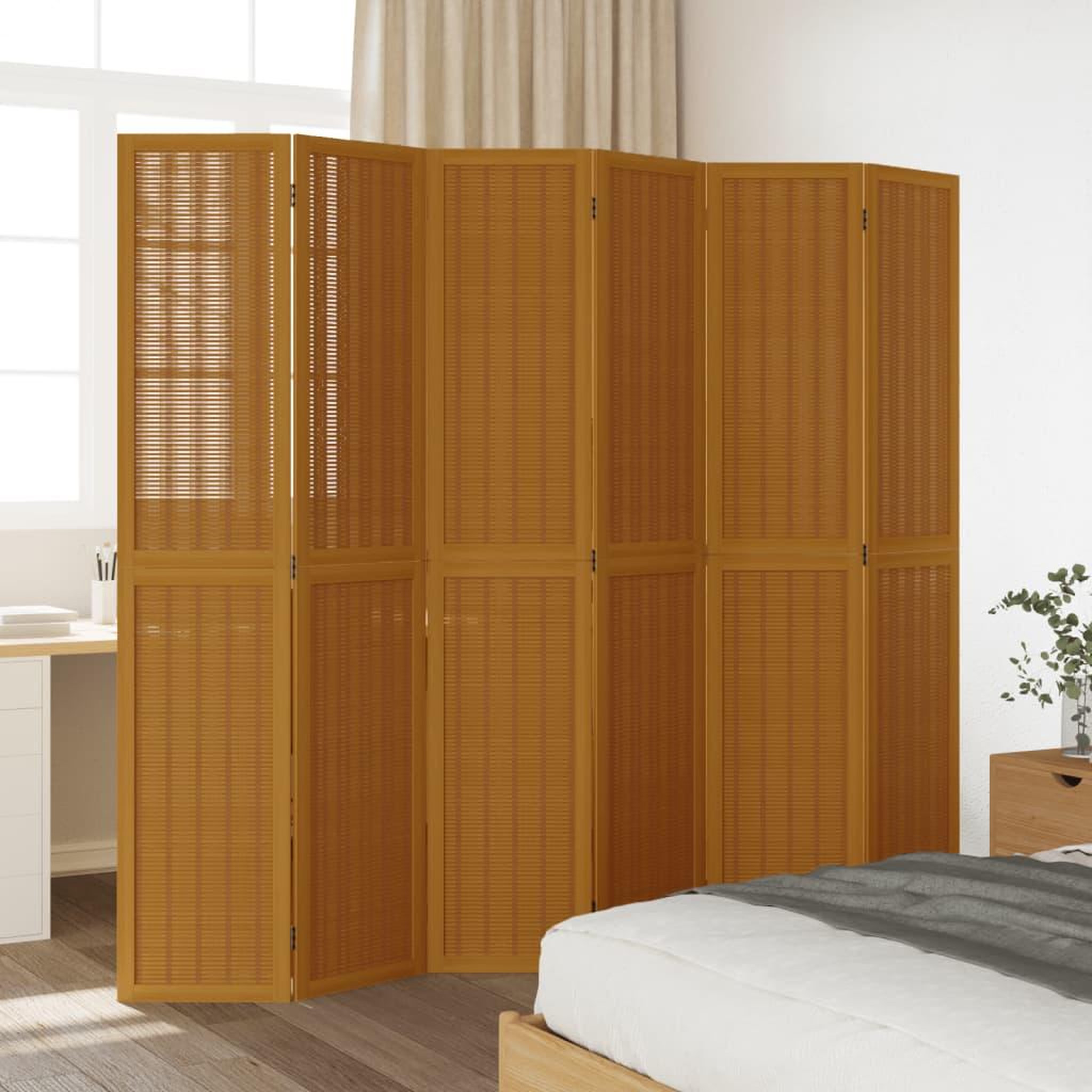 Voir la diapositive 3 : VIDAXL Cloison de separation 6 panneaux marron bois paulownia massif