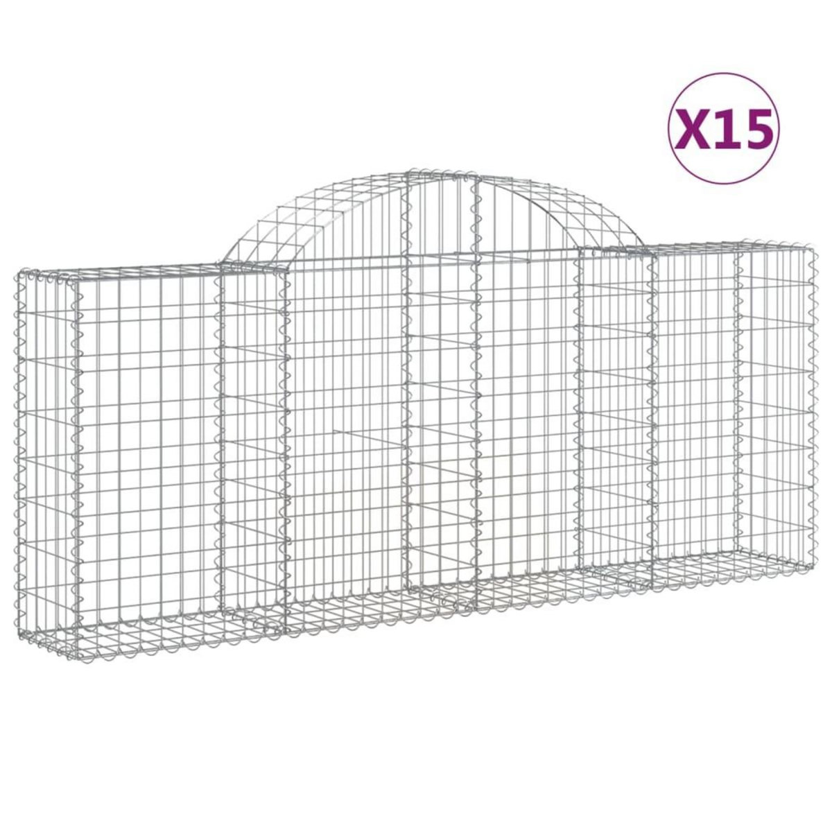 VIDAXL Paniers a gabions arques 15 pcs 200x30x80/100 cm Fer galvanise